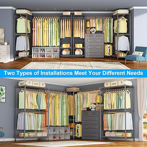 Miniatura 4 de E10L - Perchero en forma de L para esquina (con barra de suspensión expandible), resistente y independiente para colgar ropa, perchero portátil de