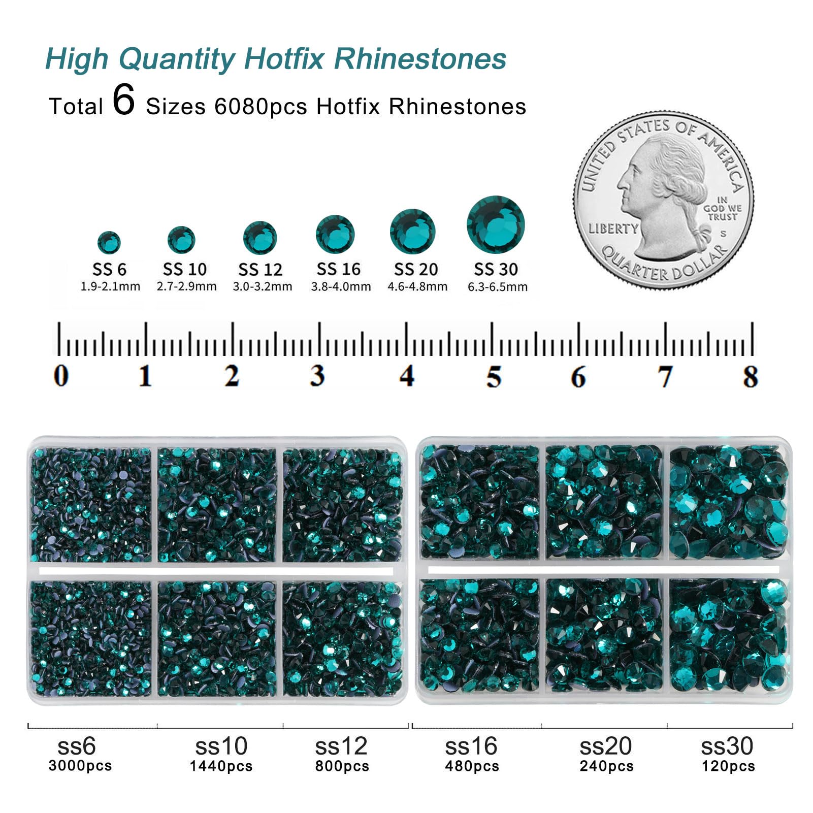 BEADSLAND Hotfix Rhinestones,6080PCS Blue Zircon Rhinestones for Clothes Crafts Mixed 6 Sizes with Wax Pencil and Tweezers Kit,SS6-SS30,Blue Zircon - Image 4