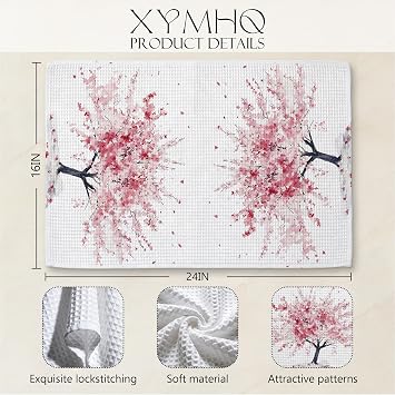 Spring Cherry Blossom Tree Decorative Hand Towels for Bathroom Kitchen, Cherry Blossom Bathroom Decor, Watercolor Pink Sakura Flower Kitchen Dish Tea Towels, 16x24 Inch
