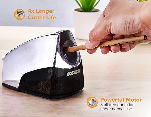 Miniatura 2 de Bostitch Sacapuntas Eléctrico de Oficina, Motor Potente de Servicio Pesado Sin Atascos, Bandeja de Virutas de Alta Capacidad, Cromo Metálico