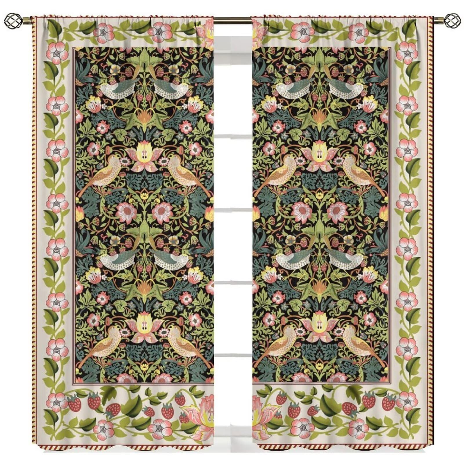 SXXLDNG William Morris Botanical Art Windows Curtains Strawberry Thief Floral Patterns Vintage Flower Patterns Curtains, for Living Room Bedroom