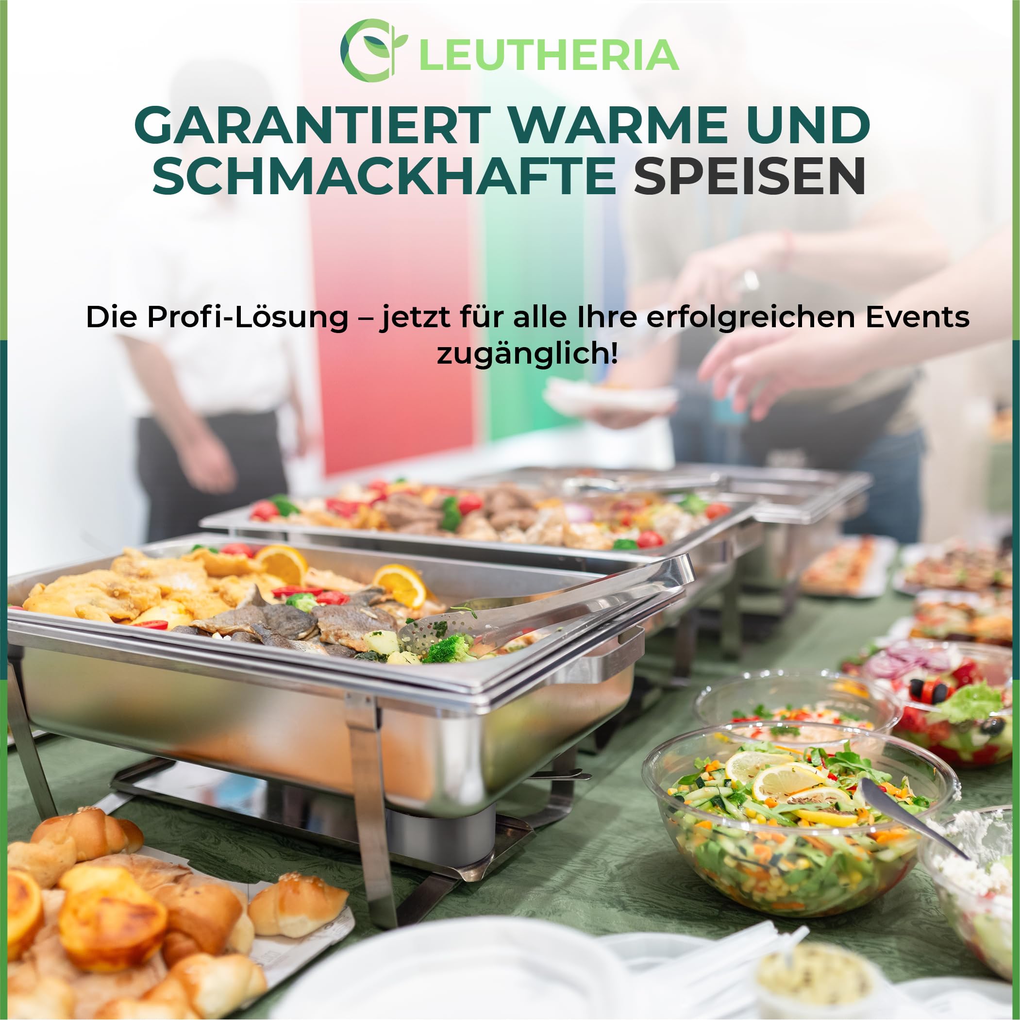 Set mit 4 Speisenwärmern LEUTHERIA - Chafing Dish aus lebensmittelechtem Edelstahl für Buffet/Professionelles Wasserbad/Warmhaltebehälter/Catering/Hotel/Restaurant - Edelstahl SS201