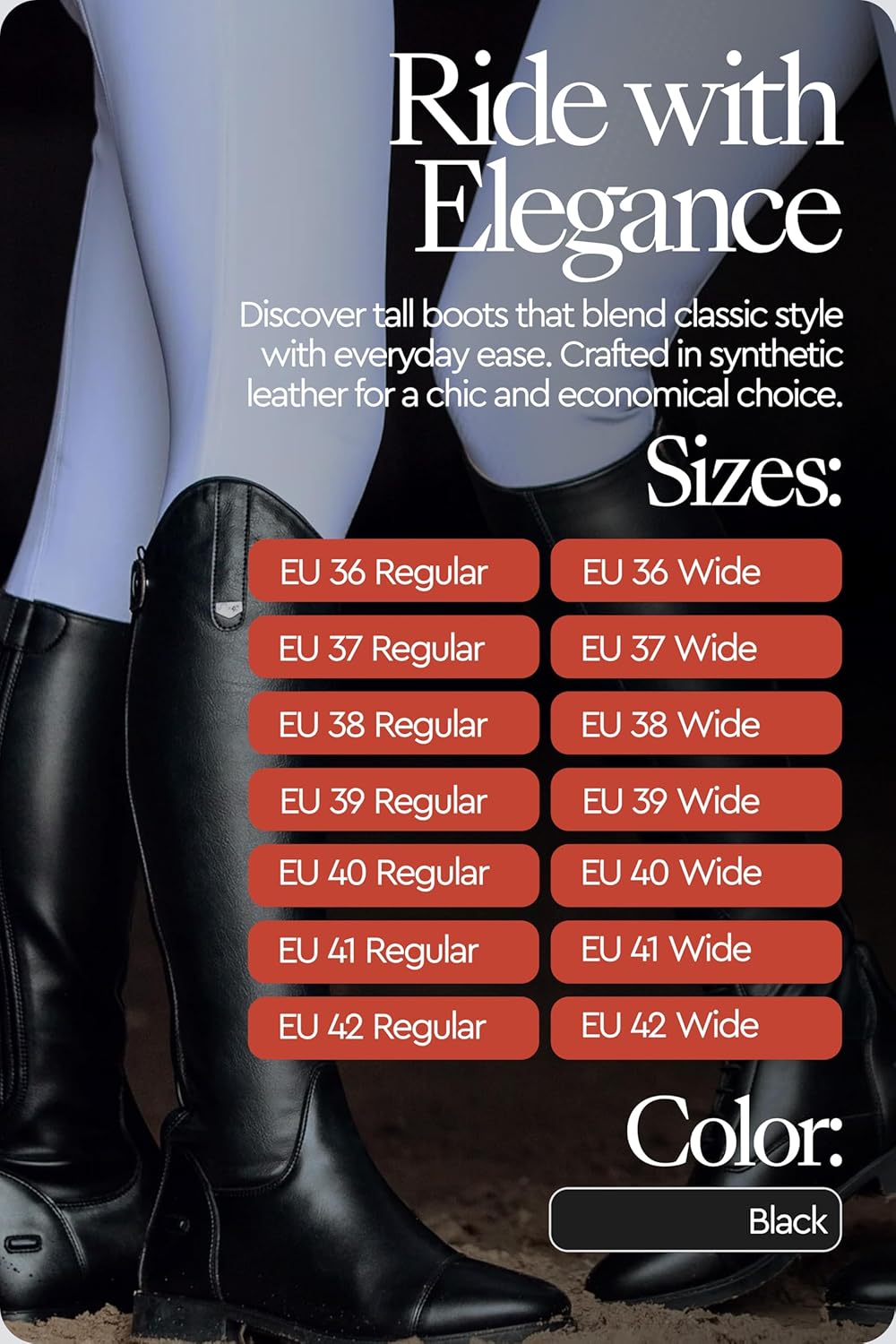 HORZE Rover Women's Synthetic Leather Dressage Tall Riding Boots | All-Weather, Water-Resistant with Rear Zipper - Image 2