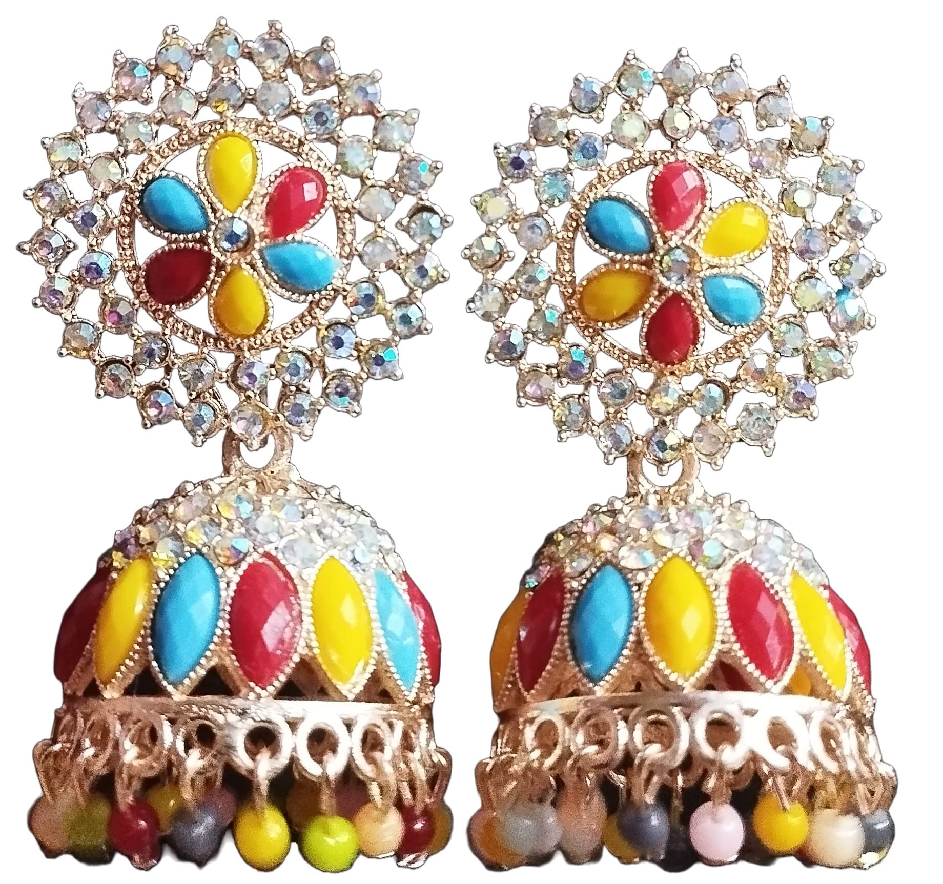 Molika Light weigh AD and Pearls studed Multi Color Rose Gold Plating Oxidised Jhumki Jhumka Earring Set For Girls and Women (B0C572LBBN) Amazon Price History, Amazon Price Tracker