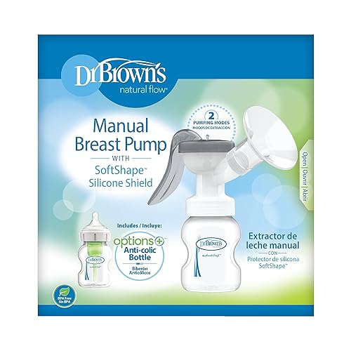 Miniatura 8 de Dr. Brown's Lanolina + Bálsamo para pezones con extractor de leche manual con protectores de silicona SoftShape y biberón anticólicos