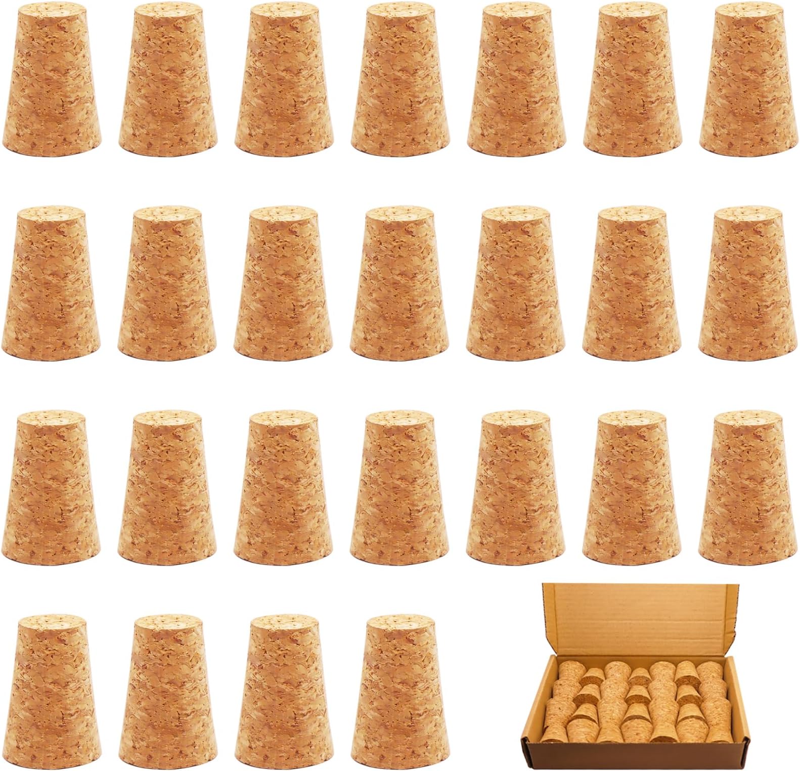 25Pack Cork Stoppers, Small Soft Wood Tapered Corks for Wine, Beer & Liquor Bottles, DIY Crafts 0.94" x0.67"x 1.38"