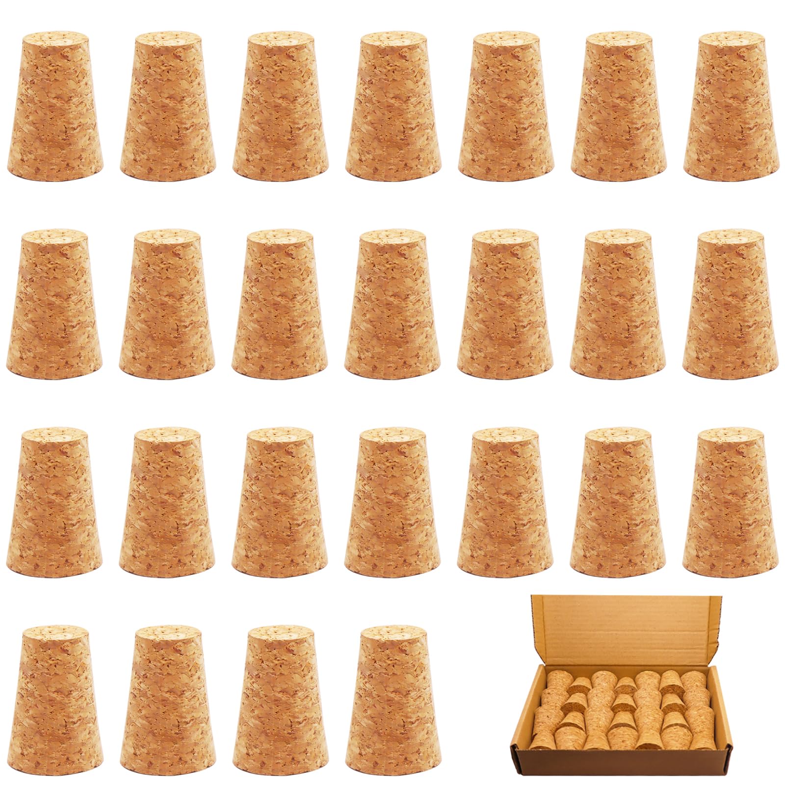 25Pack Cork Stoppers, Small Soft Wood Tapered Corks for Wine, Beer & Liquor Bottles, DIY Crafts 0.94" x0.67"x 1.38"