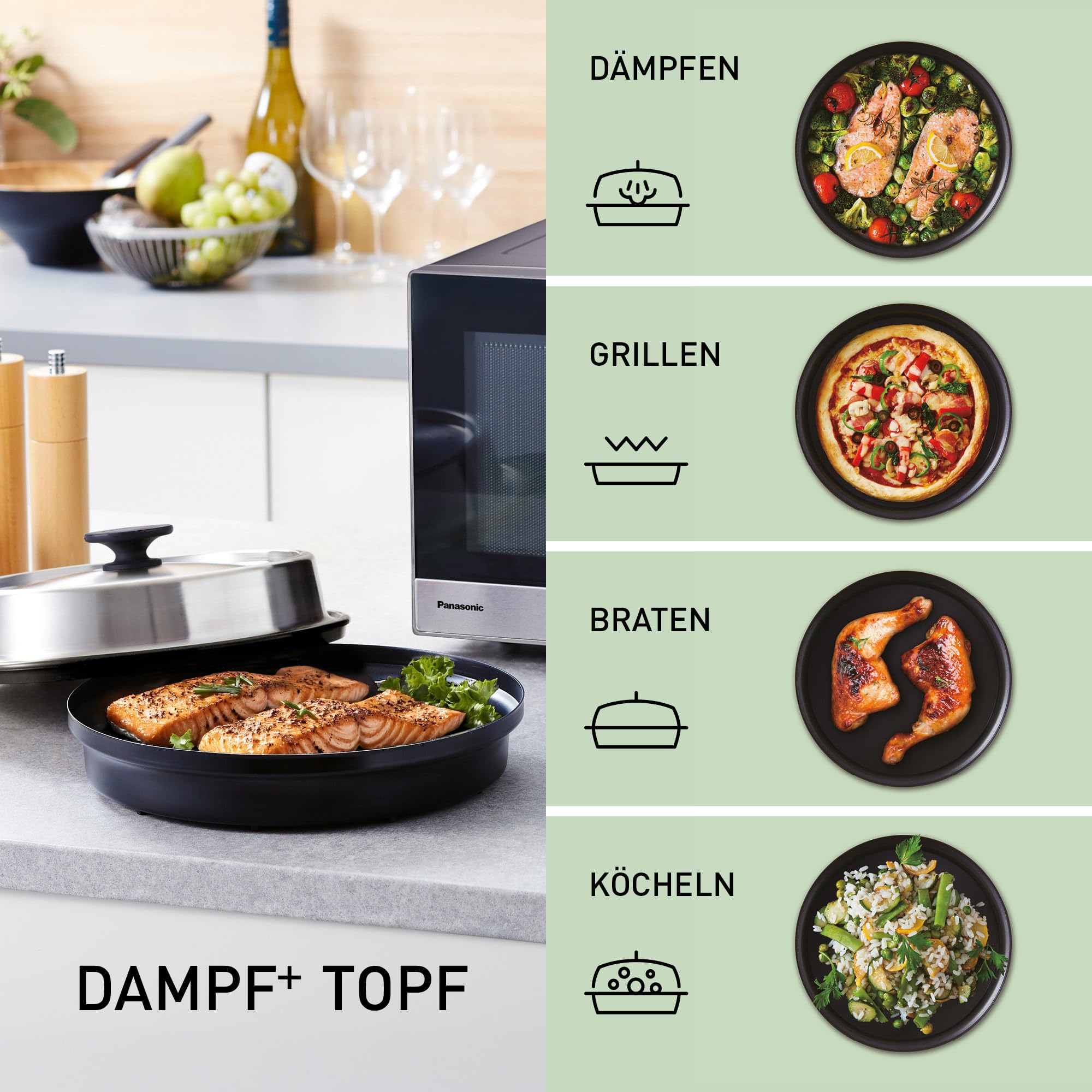 Panasonic NN-GD39QSEPG Grill-Mikrowelle 29 l 1000 W Steam+ Topf Silber Edelstahl