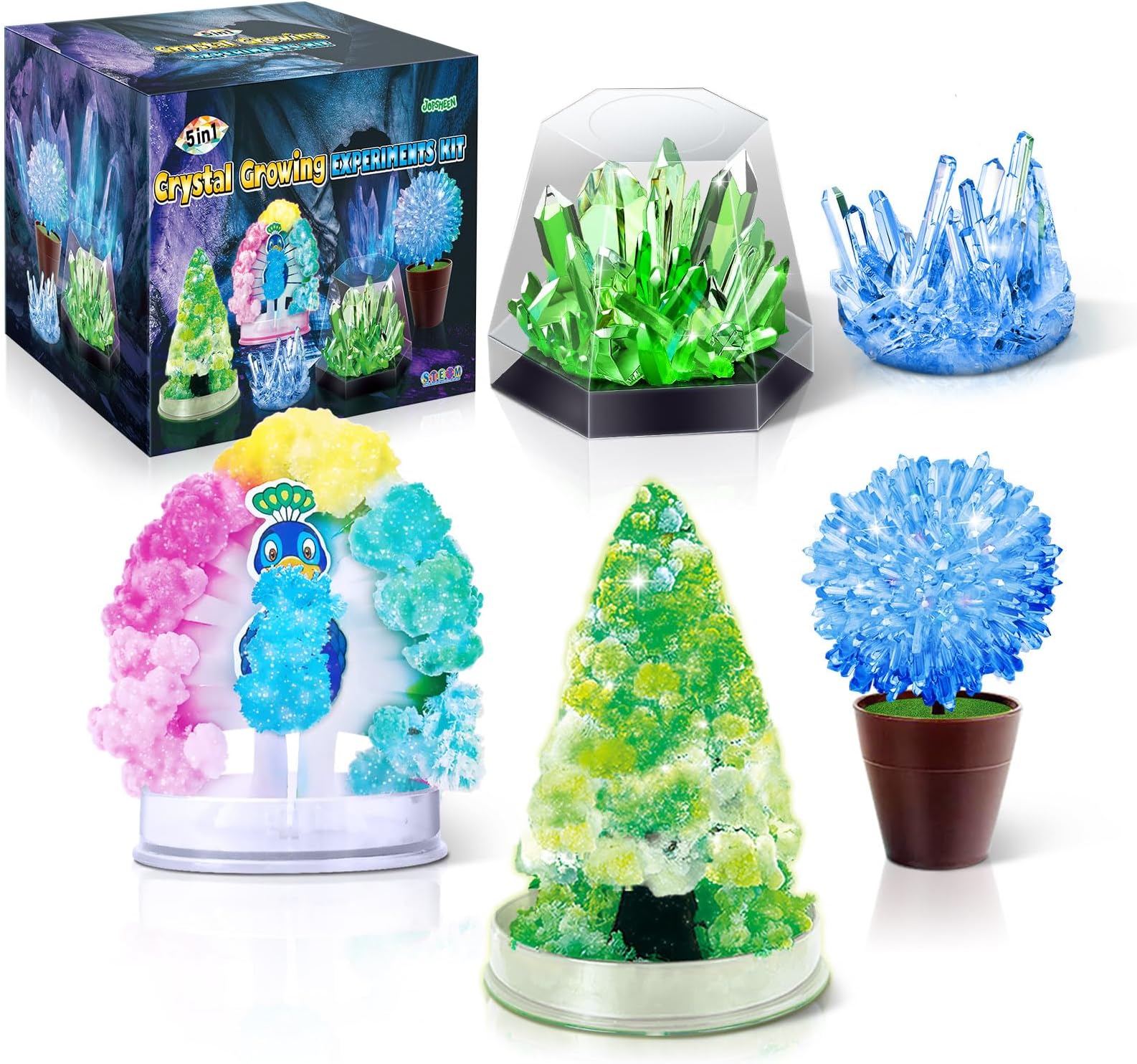 Crystal Growing Kit, Experiment Science Kits for Kids, Science Projects STEM Activities Gifts for Boys & Girls, Learning & Educational Toy for Kids, Grow 5 Vibrant Crystals Making Kit