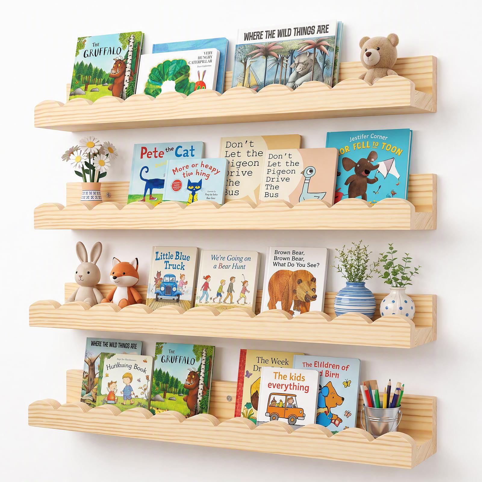 Gugxiom Lot de 4 étagères murales en bois pour chambre d'enfant - 42 cm