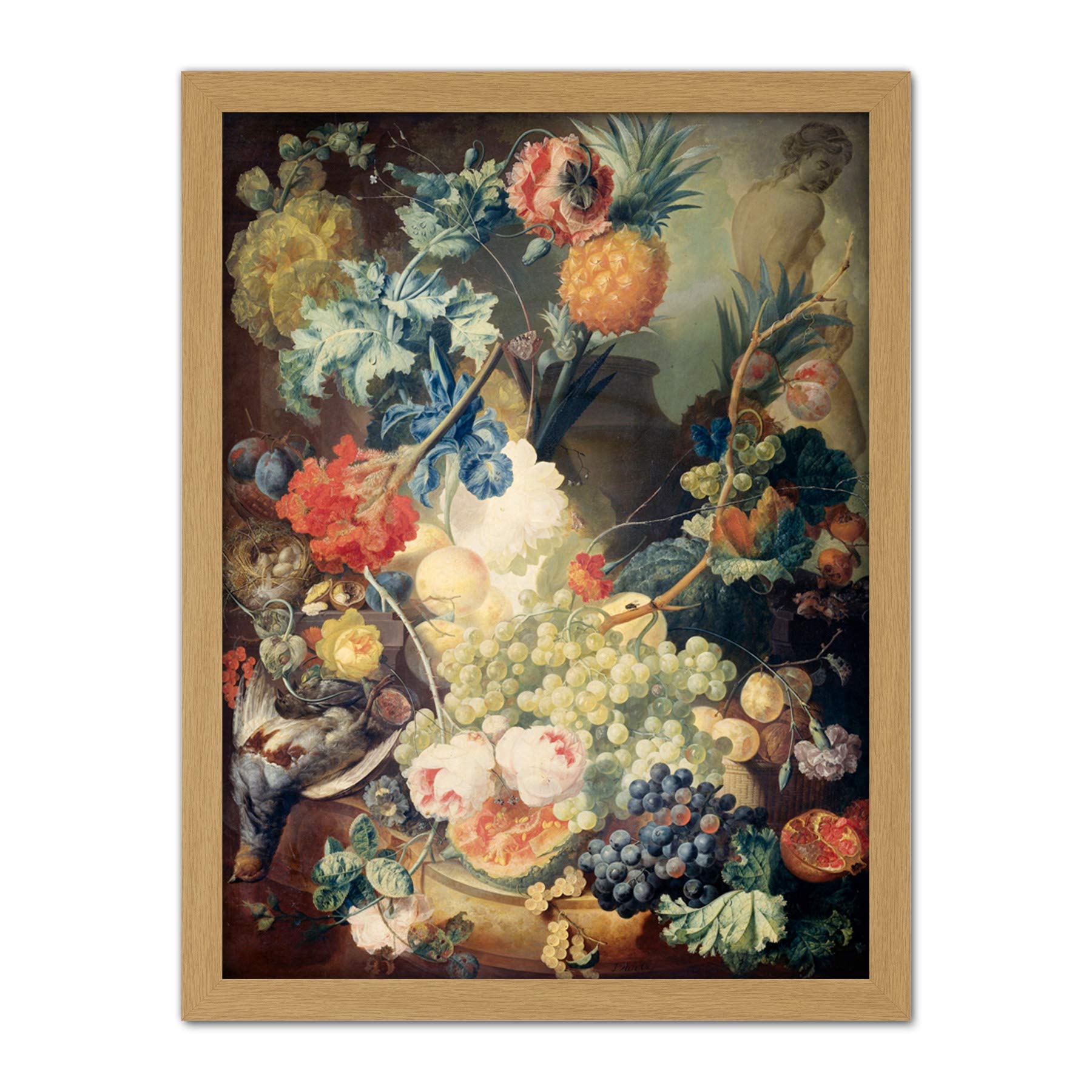 Artery8 Van Os Still Life Flowers Fruits Birds Painting Artwork Framed Wall Art Print 18X24 Inch