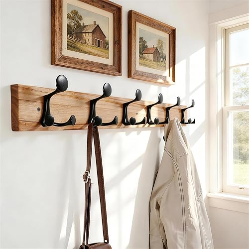 Miniatura 188 de SKOLOO Perchero de madera blanca de 17 pulgadas con 3 ganchos triples, ideal para entradas familiares, aulas y almacenamiento de suministros para