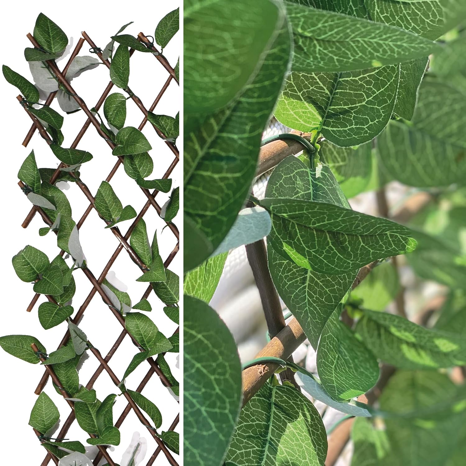 UNUS Garden Treillis décoratif en saule artificiel avec feuilles réalistes - 100 x 200 cm, protection visuelle et décoration élégante - Description