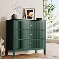 RoyalCraft 32" Fluted Nightstand with 3 Drawers - Large Dark Green Modern Bedside Table for Bedroom Storage