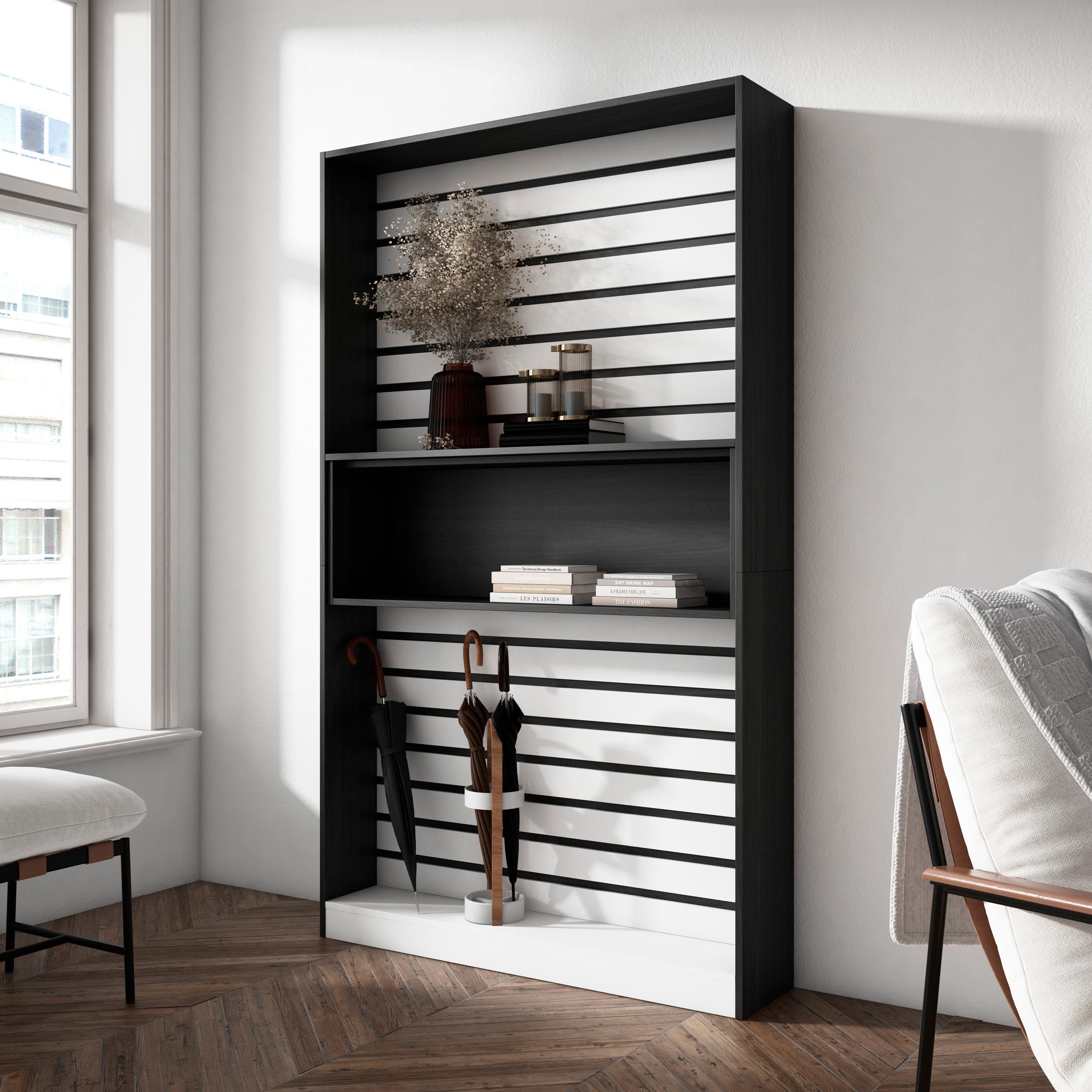 Skraut Home | Librería estantería | Estanteria Libros de Pared | 110x186x25cm | Salón - Comedor - Oficina | con Almacenaje | Estilo Moderno | Blanco y Negro
