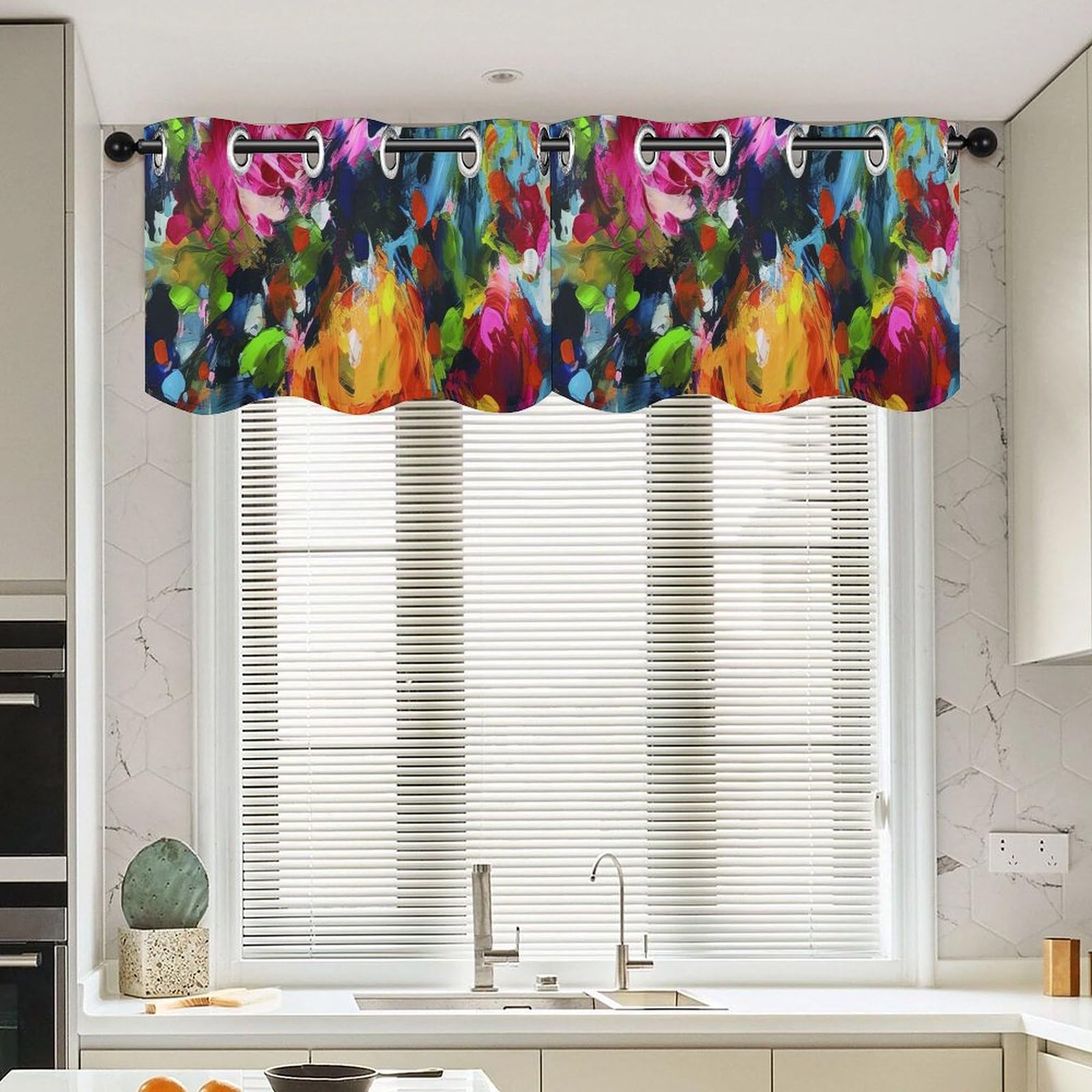 Rideaux motif floral rose vif de cuisine lot de 2 rideaux courts 132x45 cm