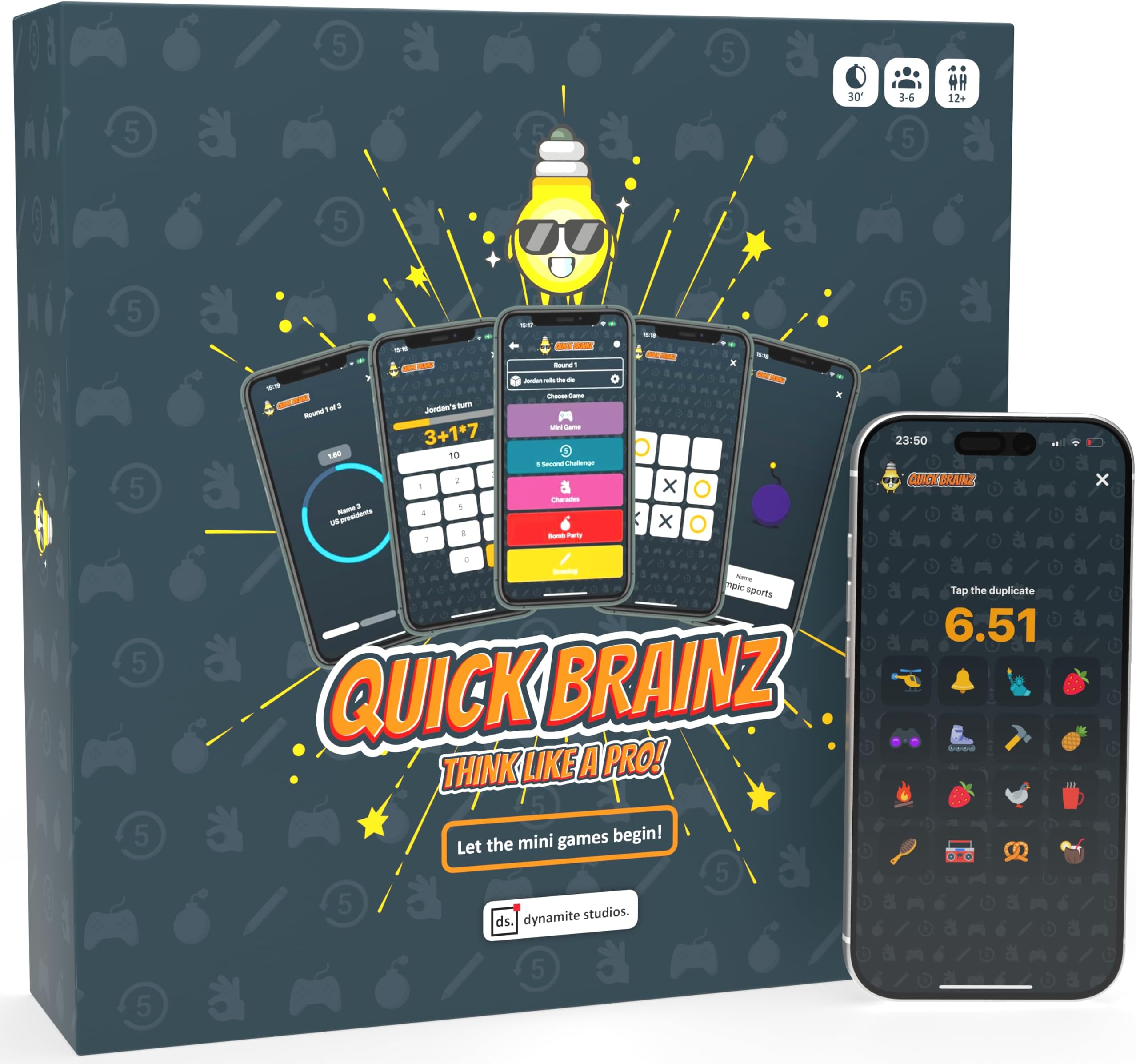 Quick Brainz โ The App-Connected Party Board Game | Family Games for Kids, Teens & Adults | Game Night with Charades, Drawing & Mini-Games | 2โ16 Players | Age 12+ | 12+ Games, 1000s of Challenges