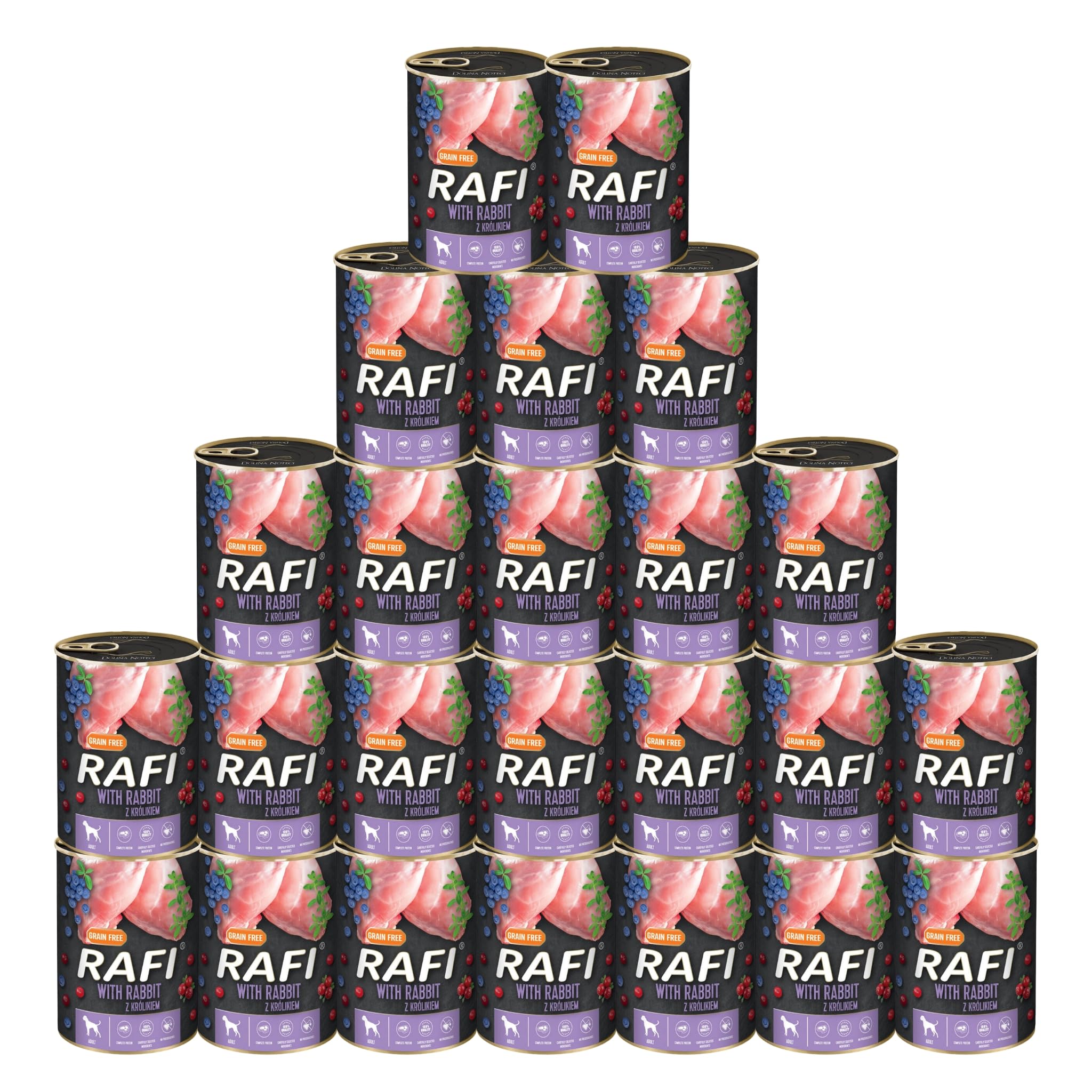 Rafi Adult Complete Wet Dog Food, Rabbit, 24 x 400g Cans