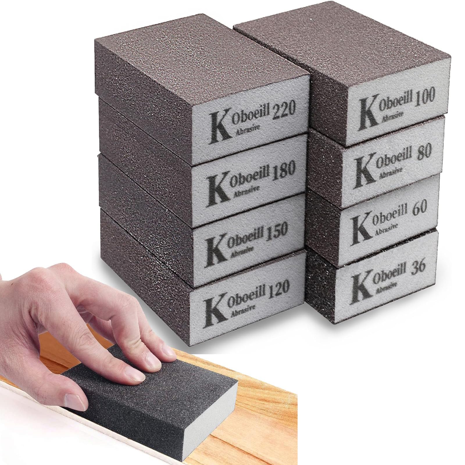 8 Pcs Sanding Block, 8 Grits Sanding Sponge of 36/60/80/100/120/150/180/220, Sanding Sponges Blocks Pads