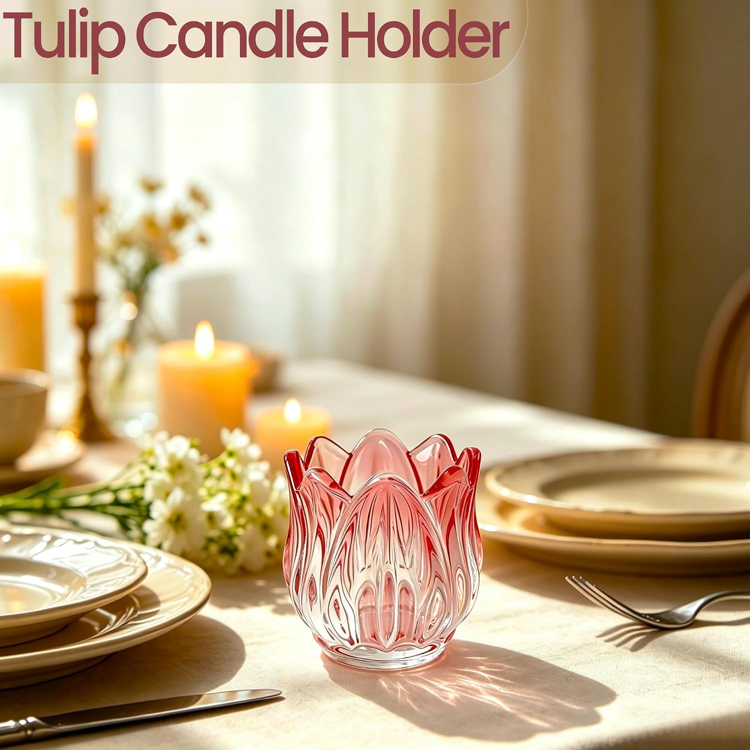 2Pcs Tulip Candle Holder, Tealight Decorative Glass Votive Candle Holders image 2