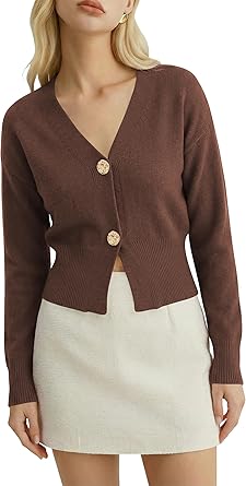 Women s Spring V Neck Cardigan Lightweight Cropped Button Down Knit Sweater for Layering,Office Casual Wear