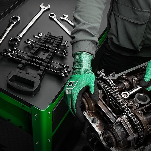 Miniatura 8 de SK Juego de llaves de trinquete, juego de llaves combinadas, 13 piezas, SAE de 14 a 1 pulgada, 72 dientes, construcción CR-V premium, con