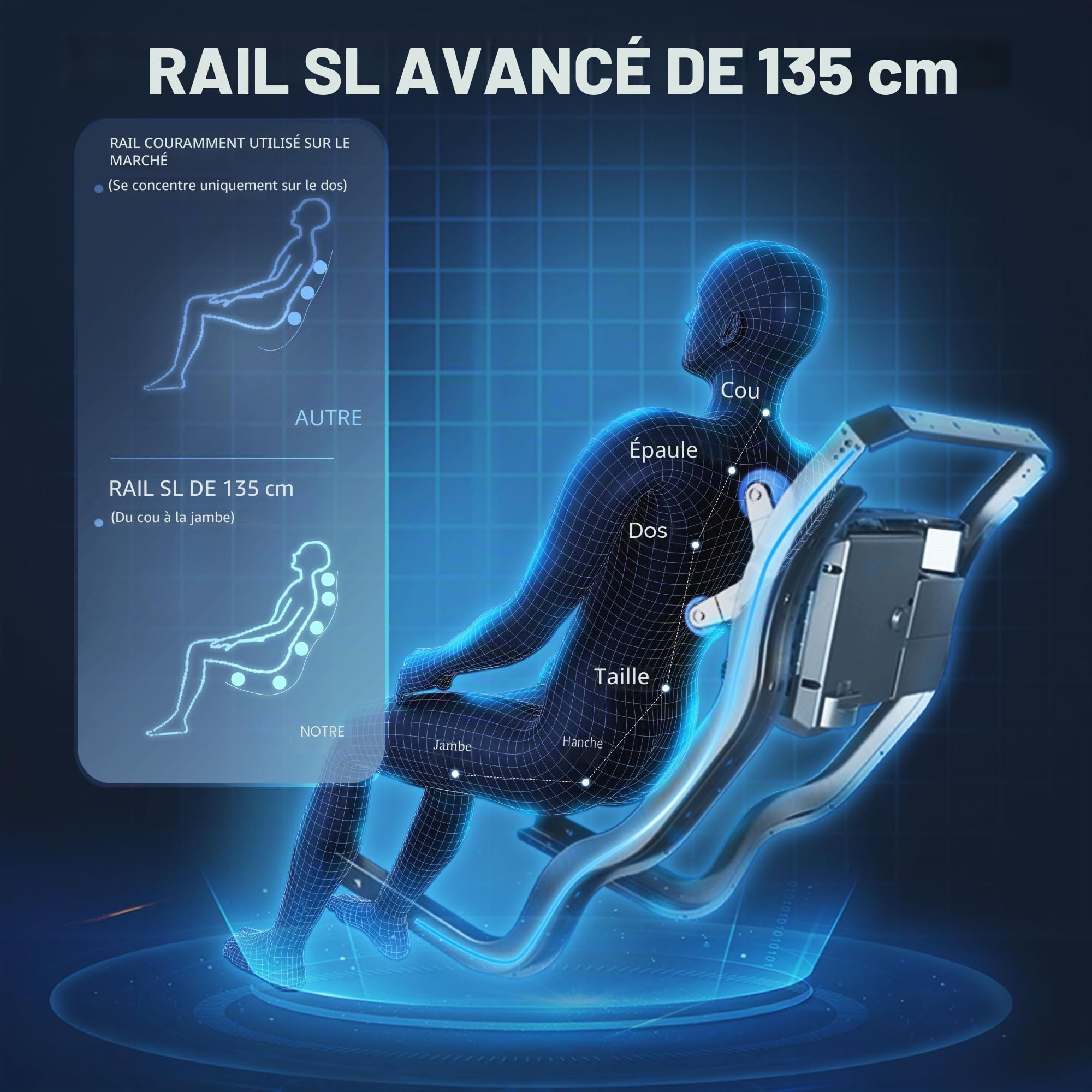 HealthRelife Fauteuil de Massage pour Tout Le Corps - Chaise de Massage Intelligente Zero Gravity - Mains robotiques 3D avec Rail SL - Fauteuil de Relaxation Bluetooth - Noir