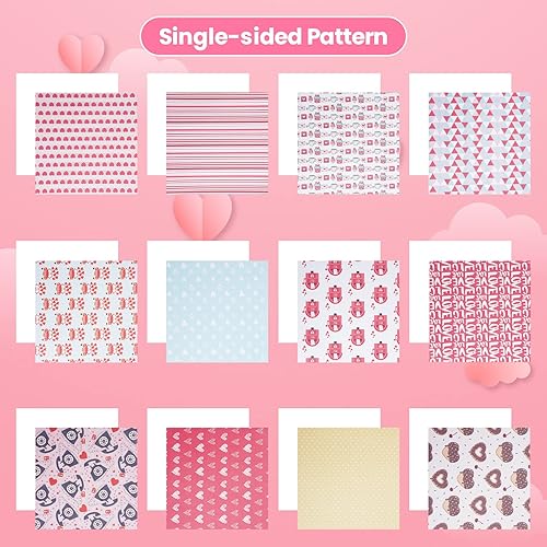 Miniatura 3 de ZIIVARD 24 hojas de papel para álbum de recortes del día de San Valentín 6 x 6 pulgadas papel decorativo de una sola cara papel de patrón de corazón