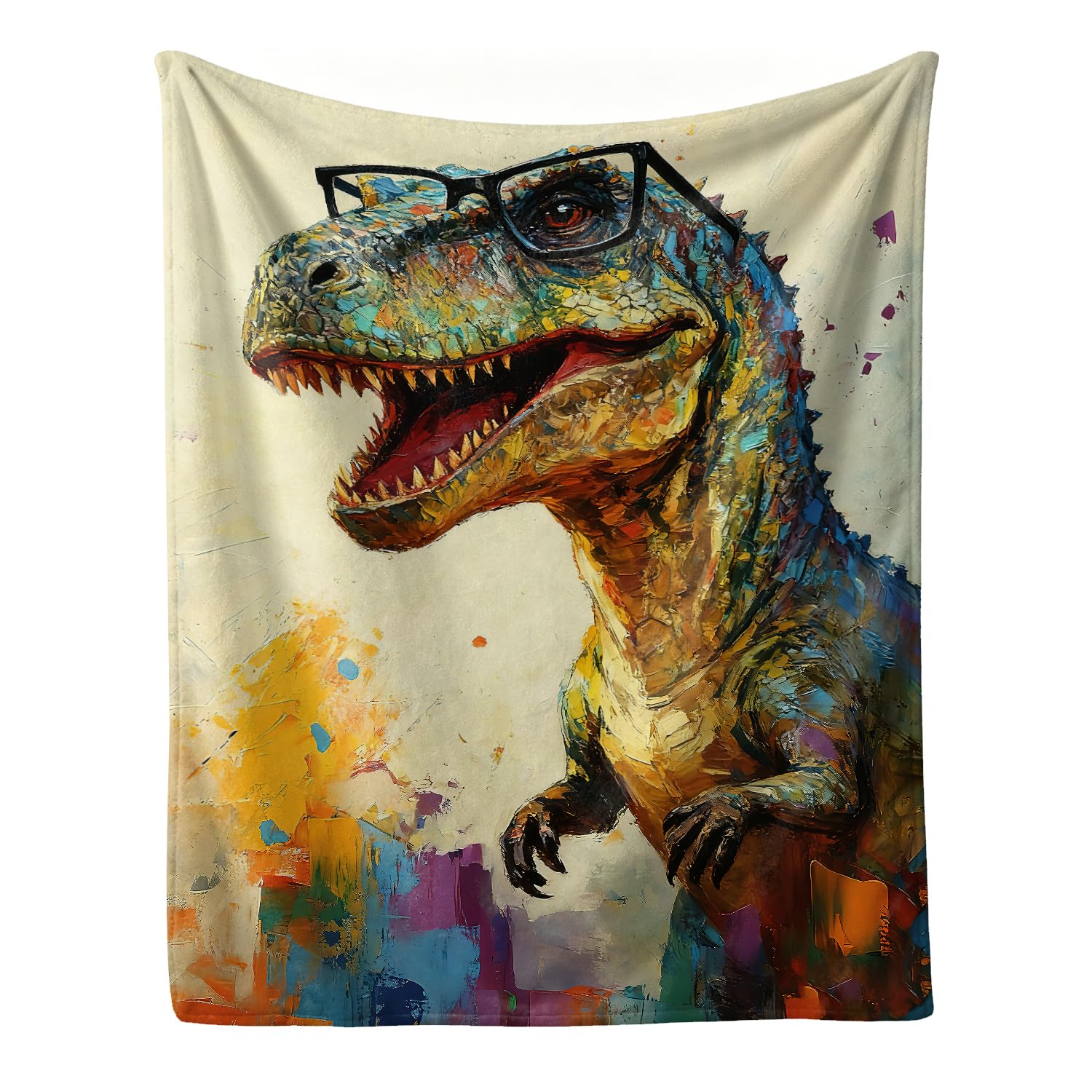 Graffiti Dinosaur Throw Blanket Abstract Dino Soft Plush Blanket 40''X50''