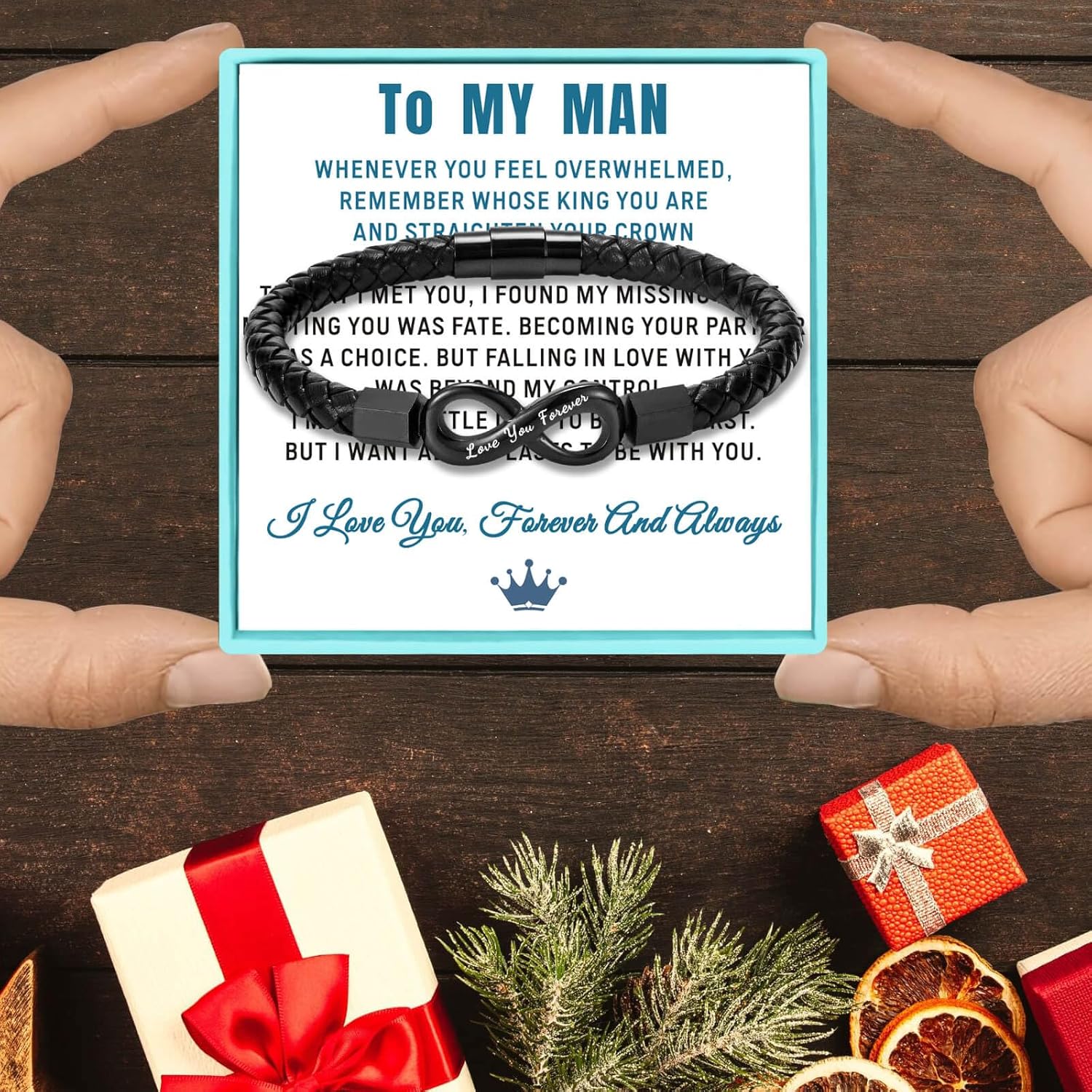 Coolvy To My Man Straighten Your Crown Bracelet for Husband Boyfriend Mens Braided Leather Bracelets Valentine Birthday Christmas Gifts for Him - Image 3