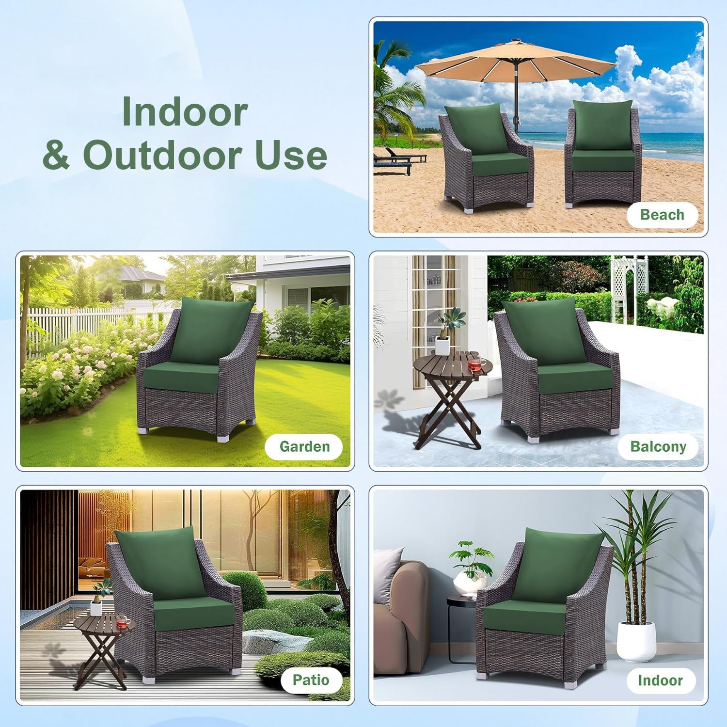 24x24x4 Waterproof & Fade Resistant Outdoor Chair Cushion Set, Deep Patio Seat Cushion with Removable Cover for Patio Furniture, Forest (ForestGreen)