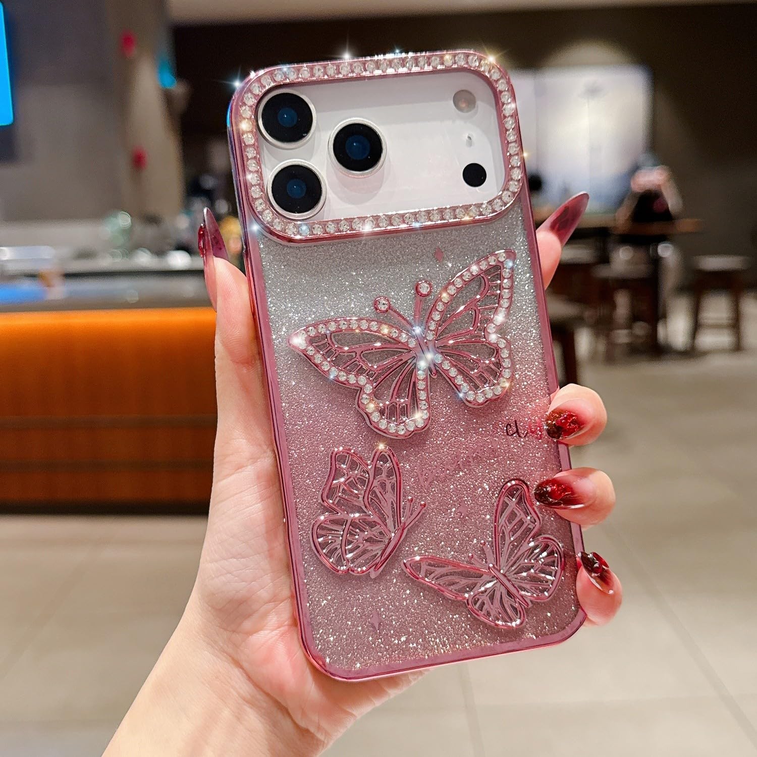 Coque iPhone 12 Pro Max rose rigide en silicone papillon - 6