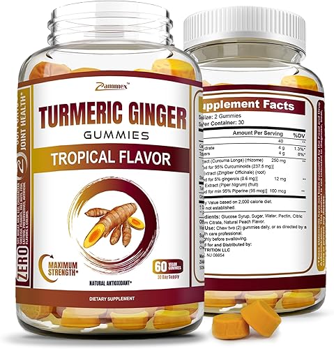 Zammex Gomitas de cúrcuma para adultos y niños | Suplemento de gomitas de cúrcuma y jengibre | Apoyo para las articulaciones, el sistema
