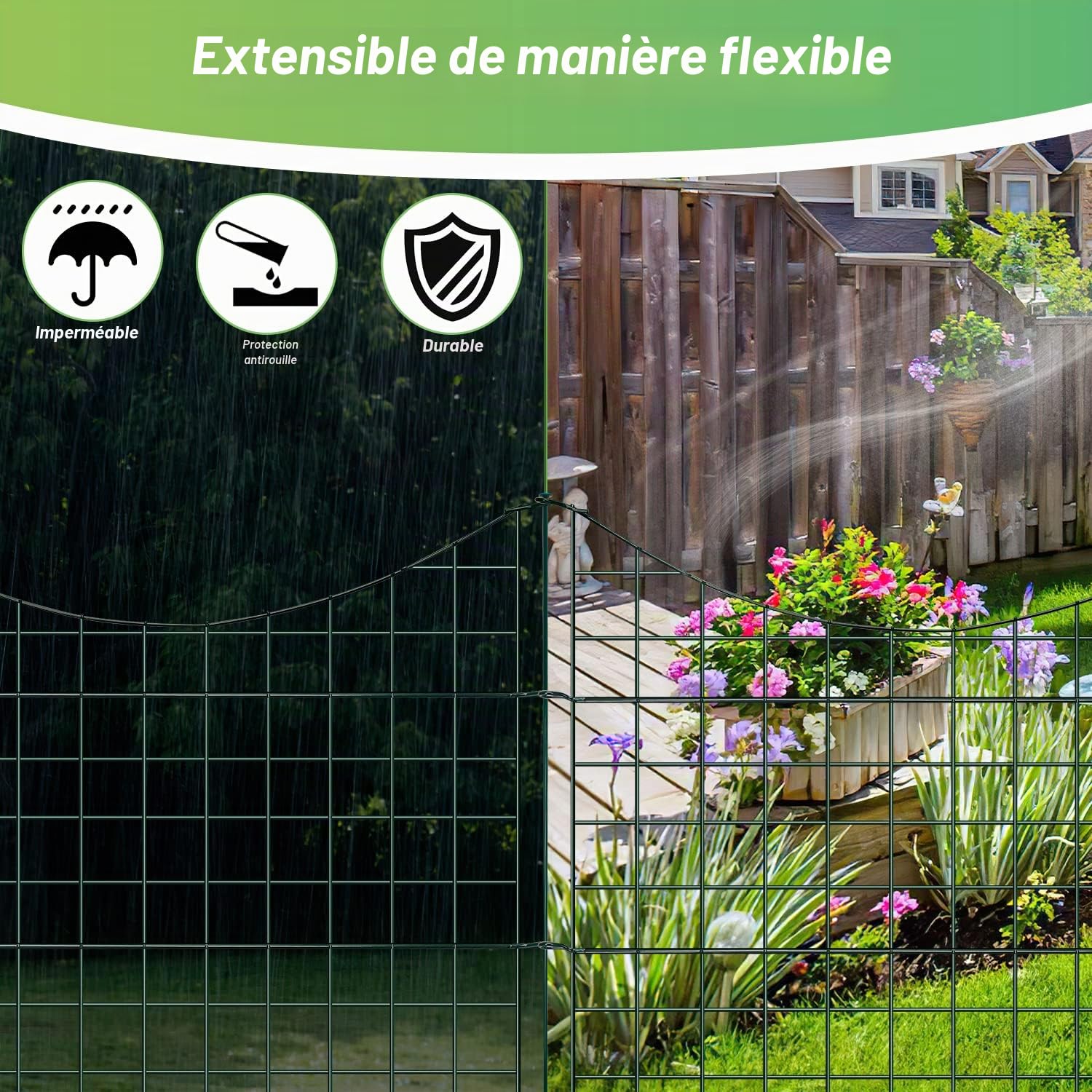 Sonnewelt Clôture enfichable Clôture de jardin en métal Éléments de clôture Enclos d’animaux Clôture extérieure pour chiens 15 éléments de clôture 18 barres de fixation (vert, arche supérieure)
