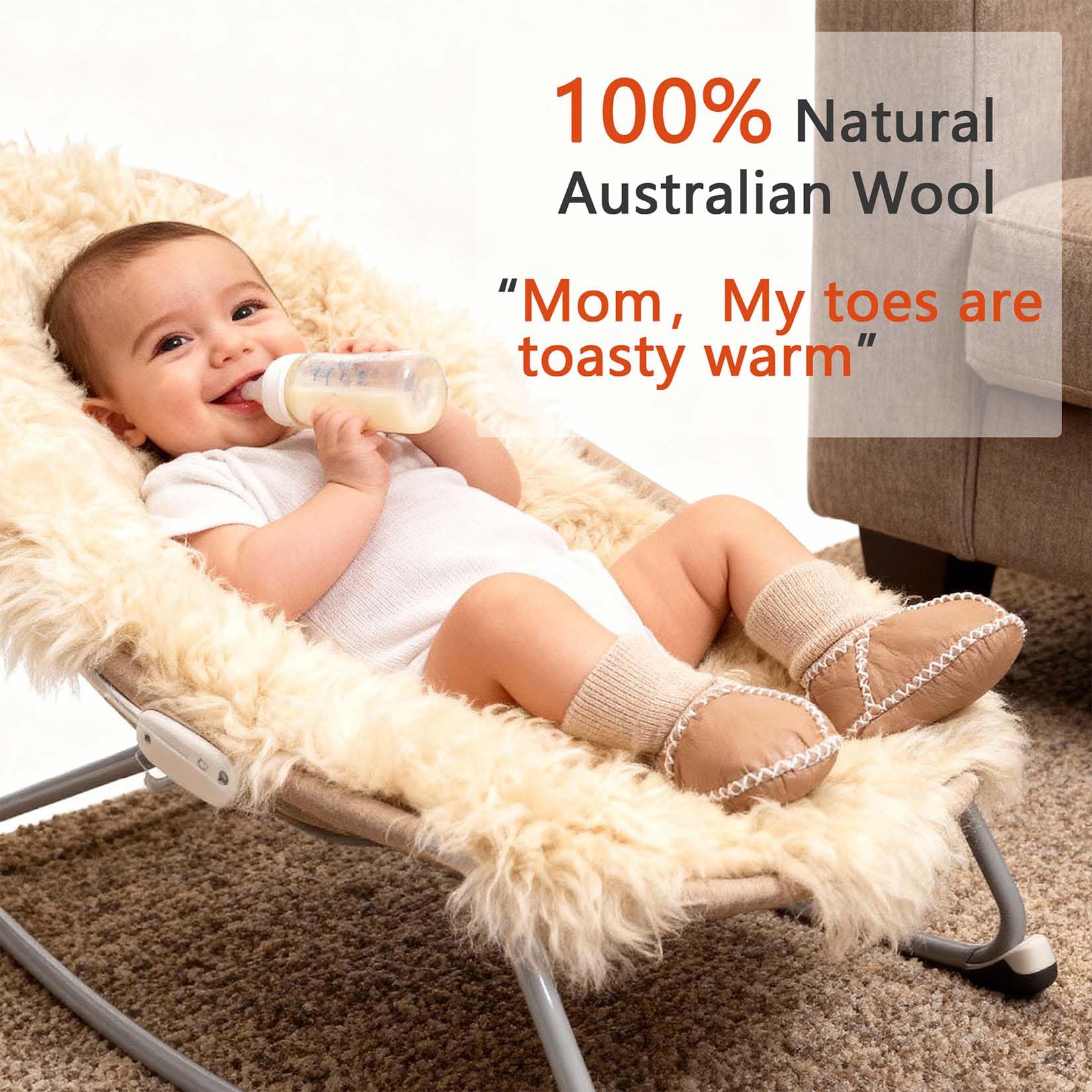 Mel&Syd Lininig Baby Unisex Australian Sheepskin Booties Fleece Lined Warm Wool Winter Booties with Soft Elastic Mouth Non Slip Newborn Slippers