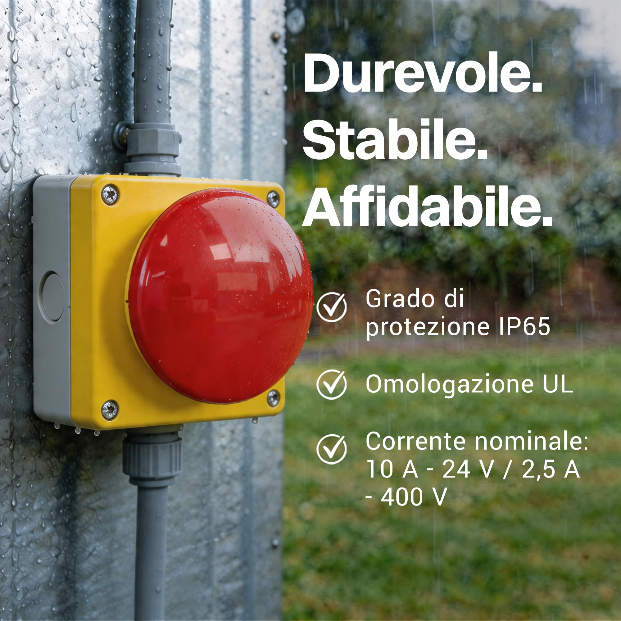 Pulsante manuale grezzo a fungo a pedale Interruttore Arresto di emergenza Cicalino apriporta 1NO+1NC Apertura positiva Rosso/giallo Funzione di bloccaggio IP65