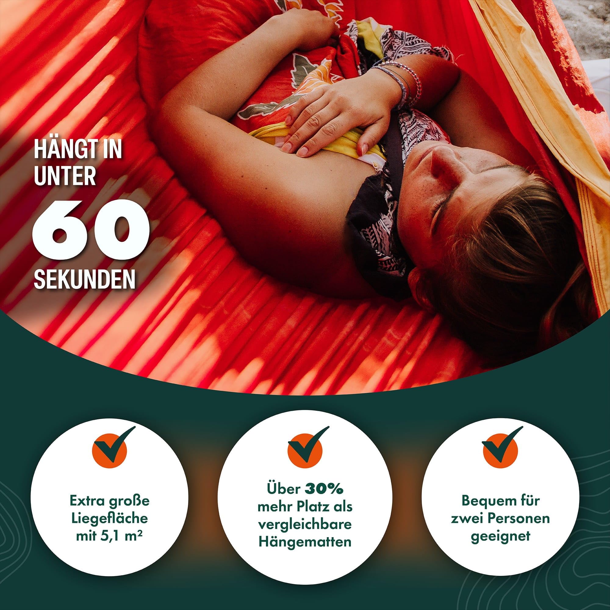 HÄNG Hamak XXL 300 x 170 cm do użytku na zewnątrz – odporny na warunki atmosferyczne i ultralekki (850 g), obciążenie 200 kg – dla 2 osób z jedwabiu spadochronowego, na kemping, w podróży i do ogrodu