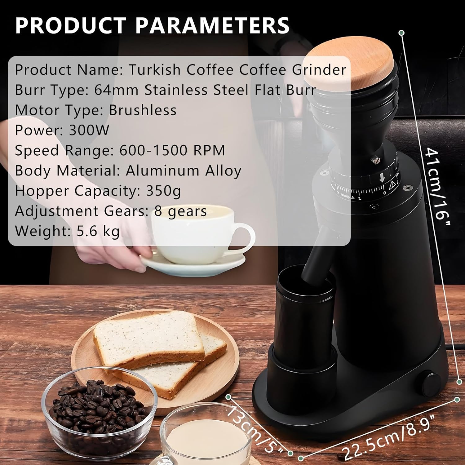 Professional Flat/Conical Burr Coffee Grinder,64 mm 63 mm Stainless Steel Disc,8 Adjusted Grind Settings,for Dessert Shop 64mm-White