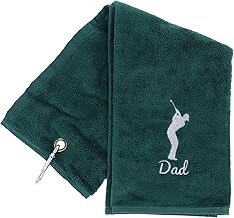 Personalised Embroidered Golf Towel with Any Name Any Font Luxury Velour 50cm x 40cm Custom Embroidered Golf Towel with Carabiner Clip Gift- Golf Gifts for men and women (Dark Green)