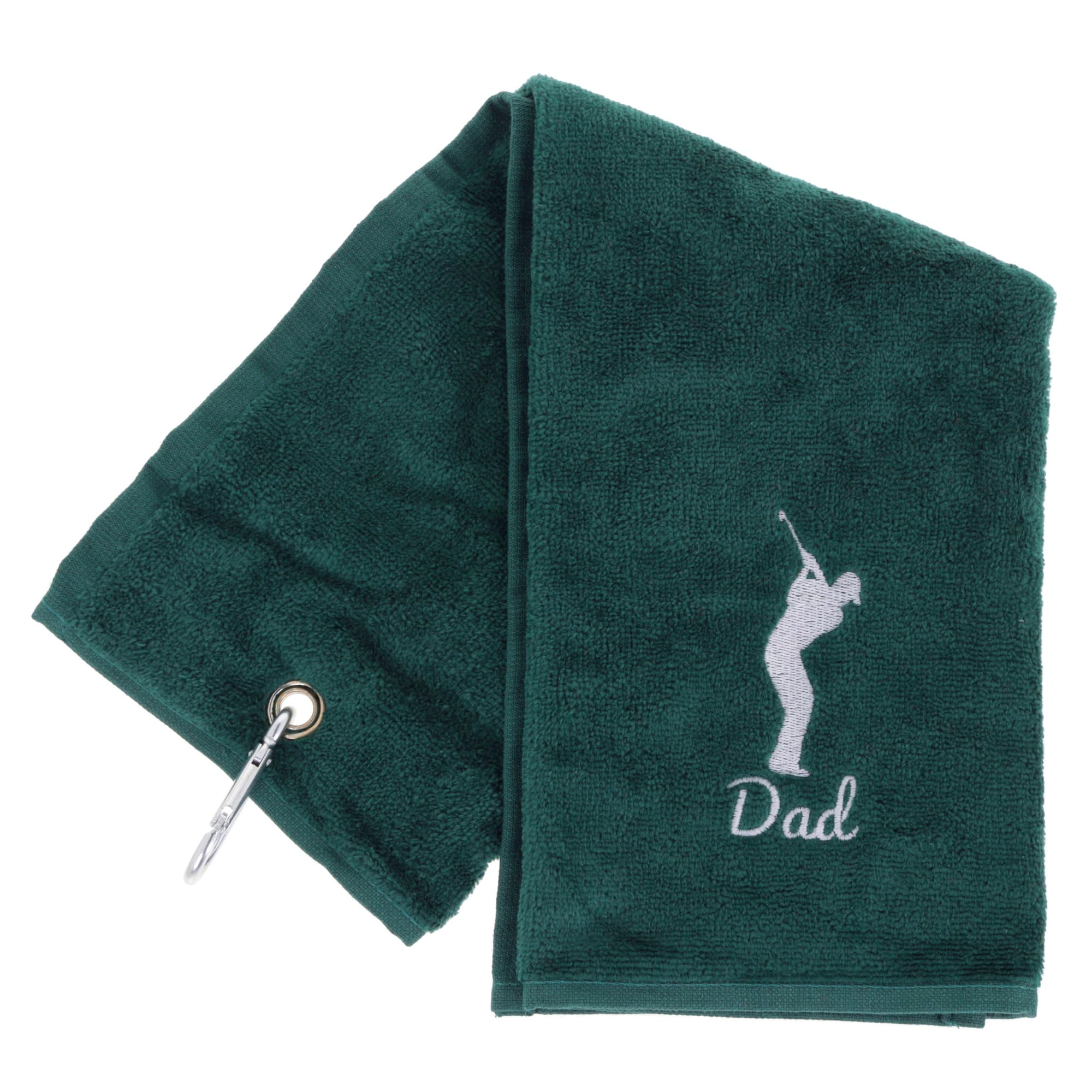 Personalised Embroidered Golf Towel with Any Name Any Font Luxury Velour 50cm x 40cm Custom Embroidered Golf Towel with Carabiner Clip Gift- Golf Gifts for men and women (Dark Green)