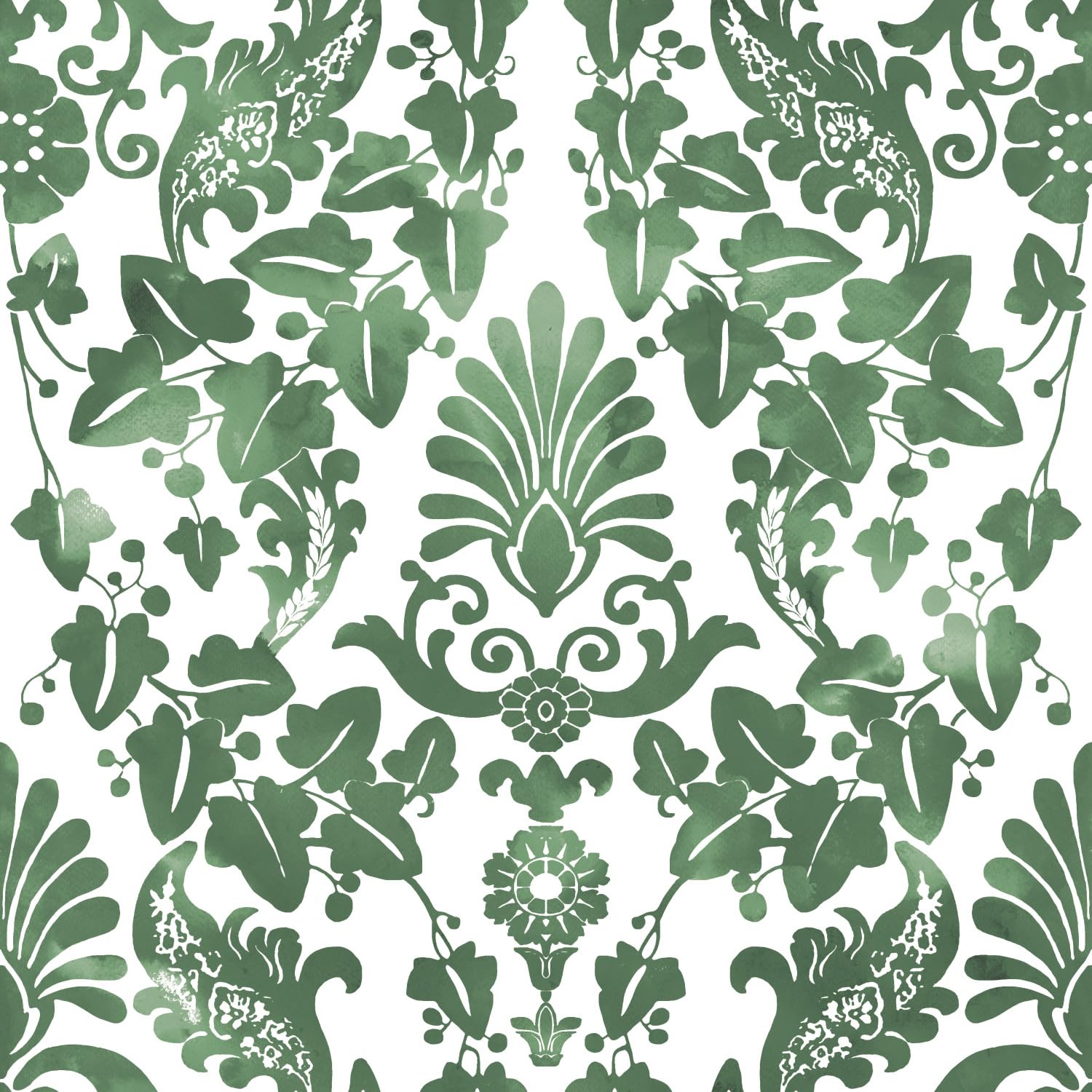 RoomMates RMK11596RL Green Vine Damask Peel and Stick Wallpaper, 45.7 x 47.9 cm