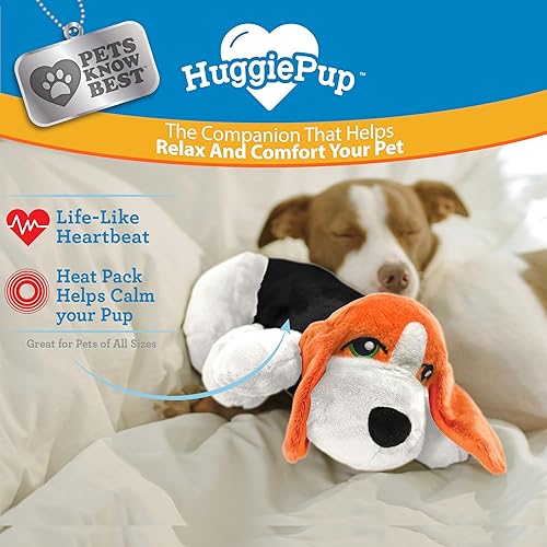 Miniatura 8 de HuggiePup by Pets Compañero cómodo con ayudante para dormir con latidos del corazón para perros y cachorros, calefacción para alivio calmante día