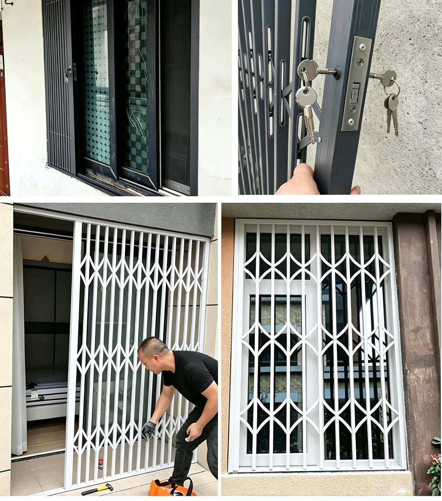 Rejas para Ventanas Barra de Seguridad con Cerradura para Puerta Corredera
