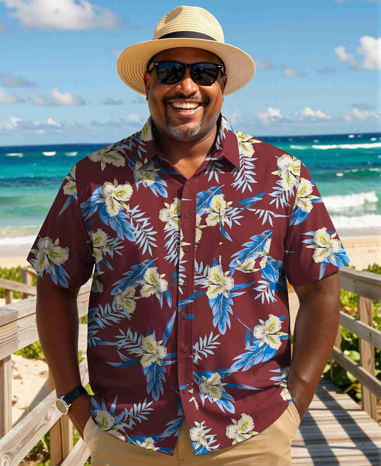 COOFANDY Big and Tall Men's Hawaiian Shirts Short Sleeve Tropical Floral Button Down Shirt Casual Summer Beach Shirts - Image 2