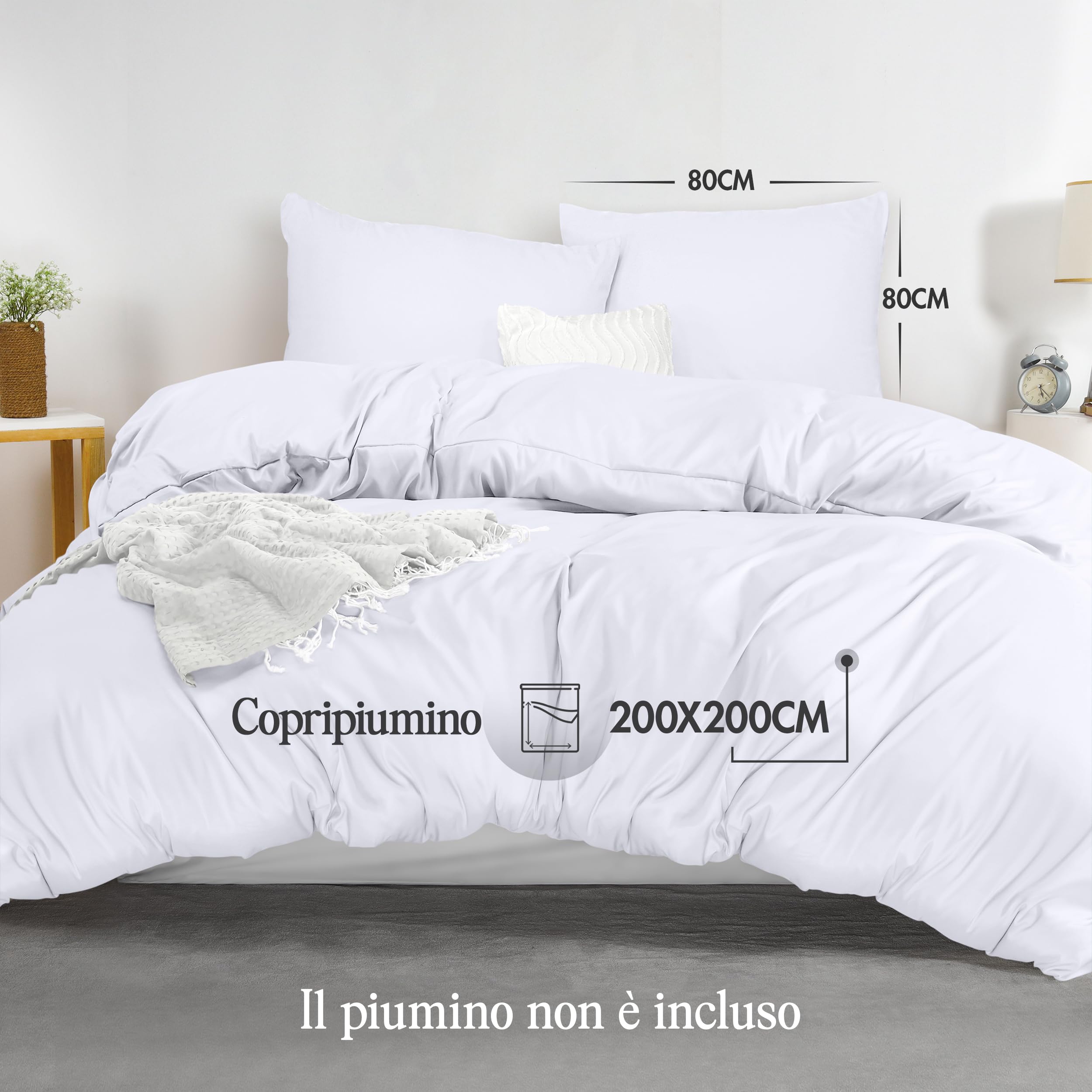 Utopia Bedding Copripiumino Una Piazza e Mezza - Microfibra Copripiumino 200x200cm + Federe 80x80cm - Bianco