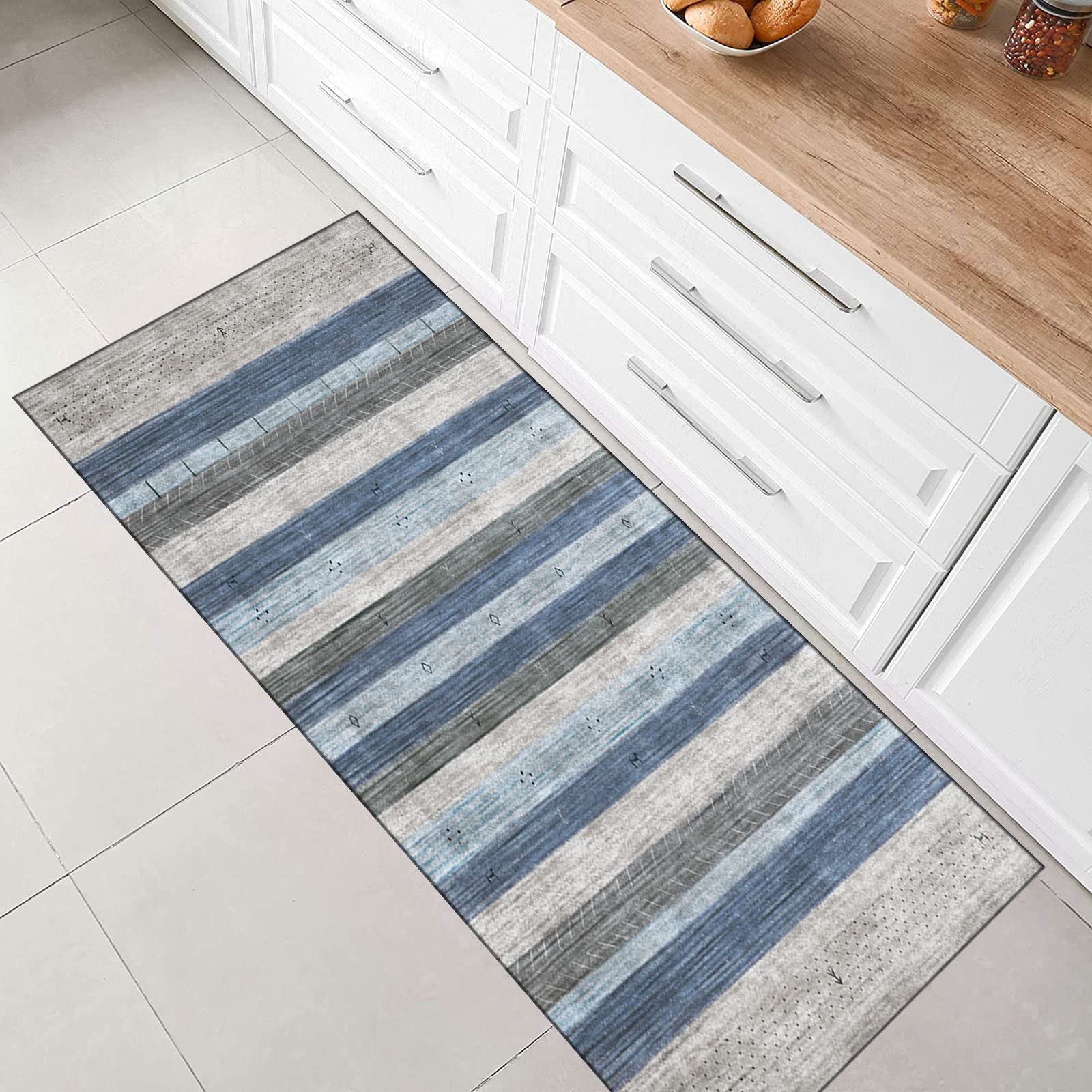 Rutschfester Läufer für Flur und Küche, modernes geometrisches Streifen-Design, vielseitig für Wohnzimmer, stilvoll und langlebig