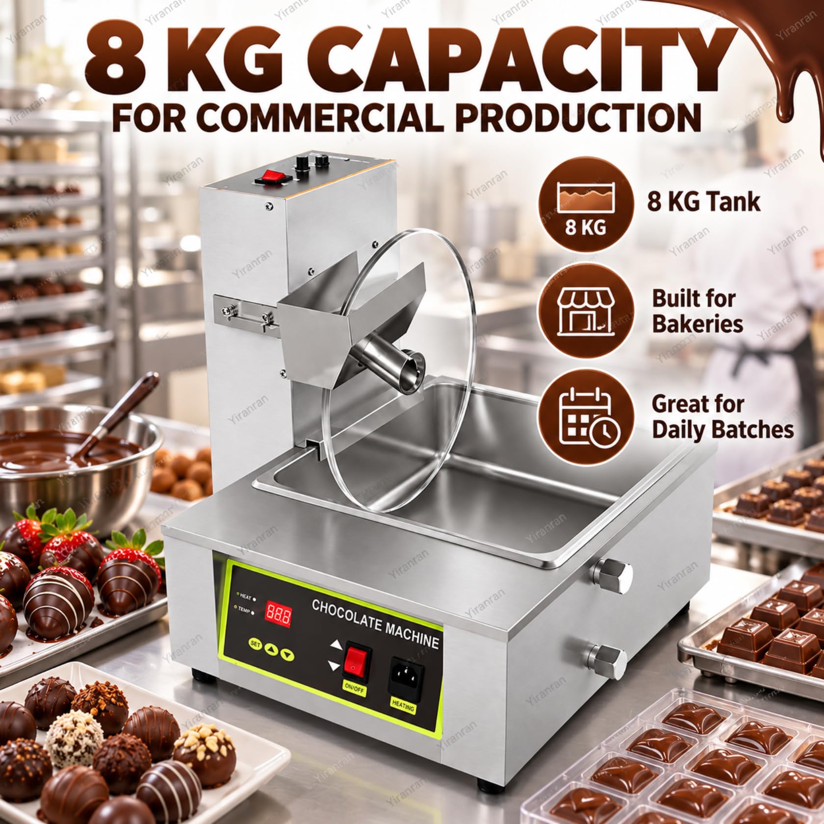 Macchina Professionale Per La Fusione Del Cioccolato Con Ruota Di Miscelazione, Miscelatore E Macchina Per La Fusione Del Cioccolato Con Colata Continua, Serbatoio Di Fusione Da 8 Kg, Temperatura