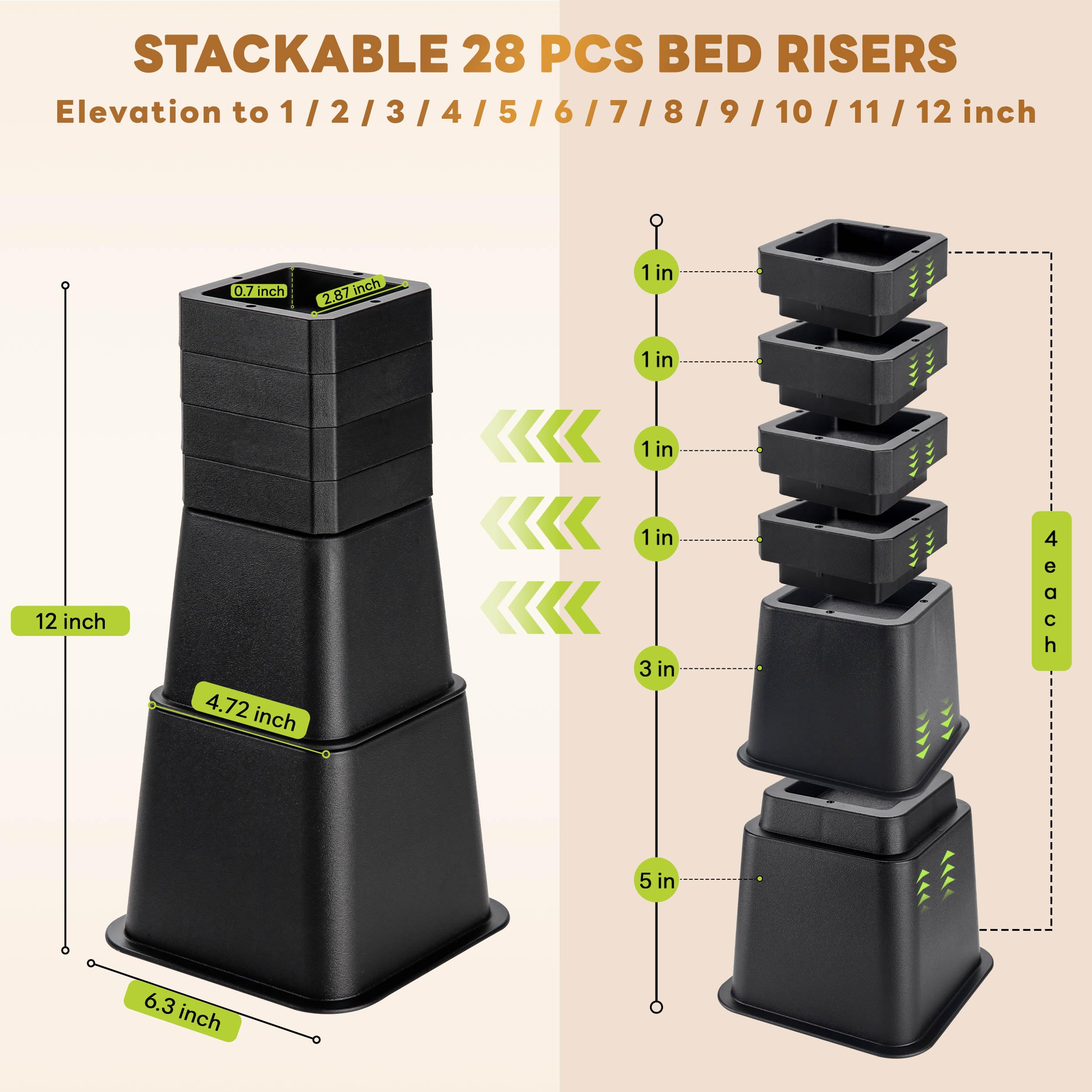 Napnapday Bed Risers 7 Inch Heavy Duty - Set Of 4 Adjustable Furniture Lifts