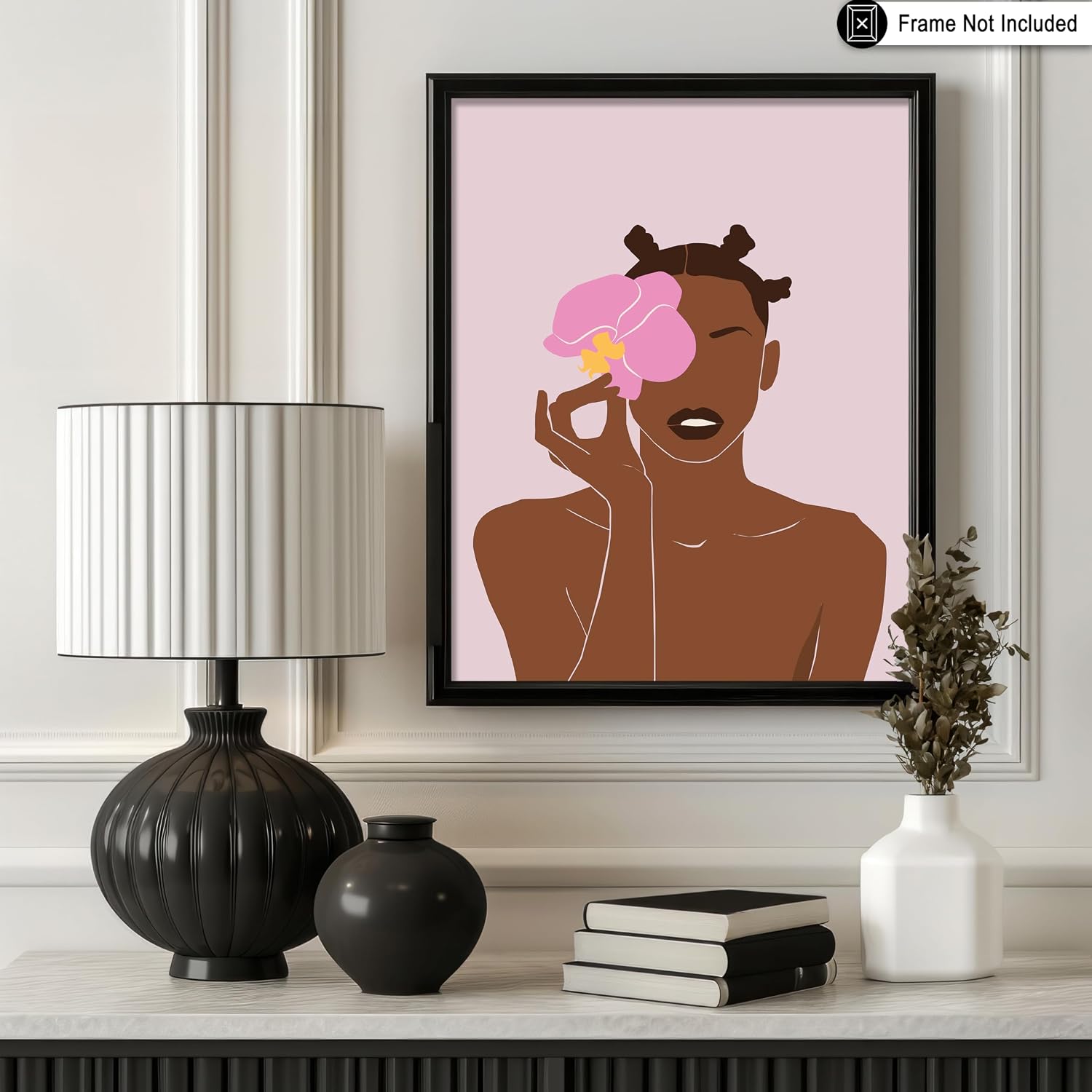 Poster Master Faceless Woman Poster - Retro Pink Flower Print - Floral & African American Art - Girly Design - Chic Boho Style - Aesthetic Girl's Bedroom or Living Room Decor - 8x10 UNFRAMED