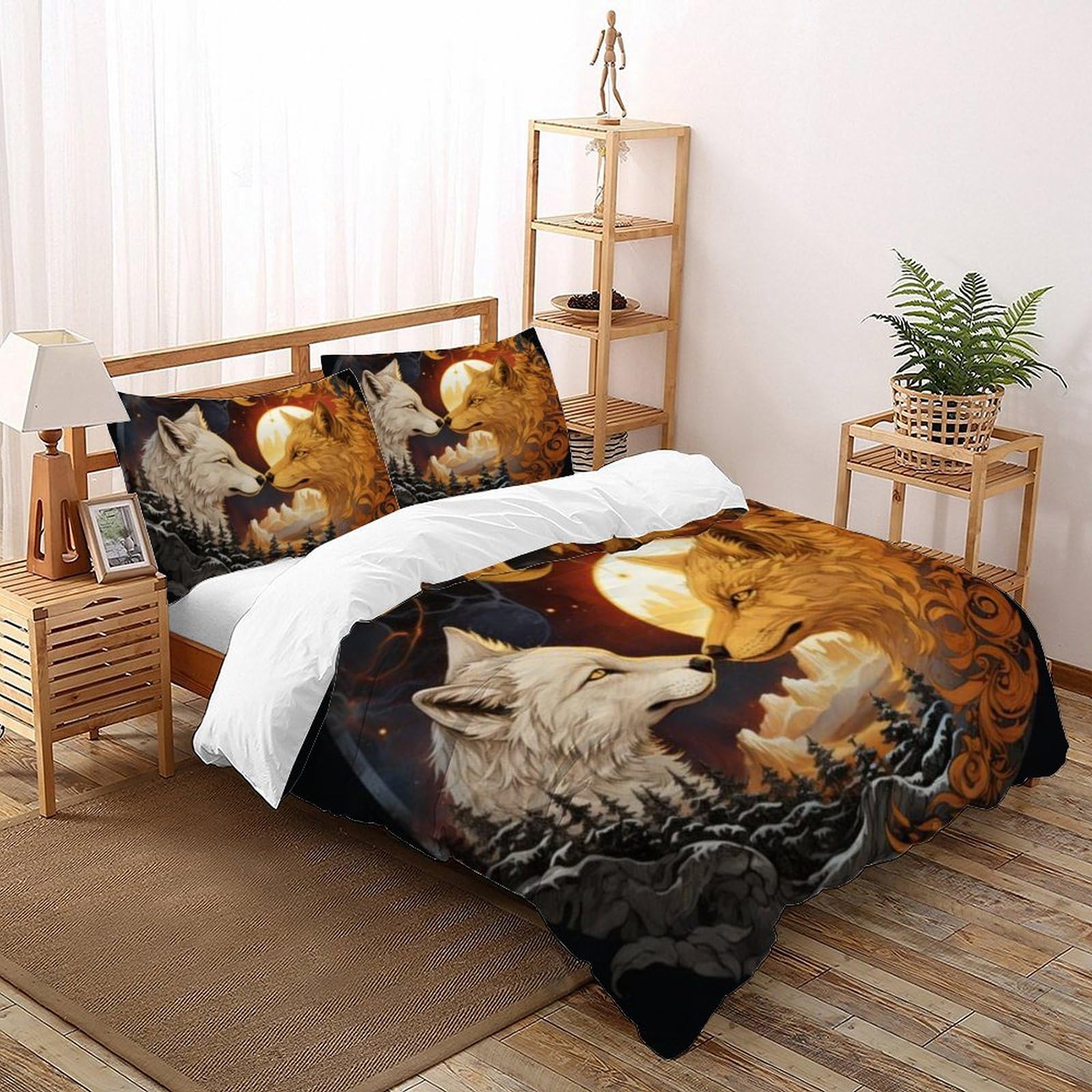 Housse couette loup glace et feu pour décoration chambre ado et fille